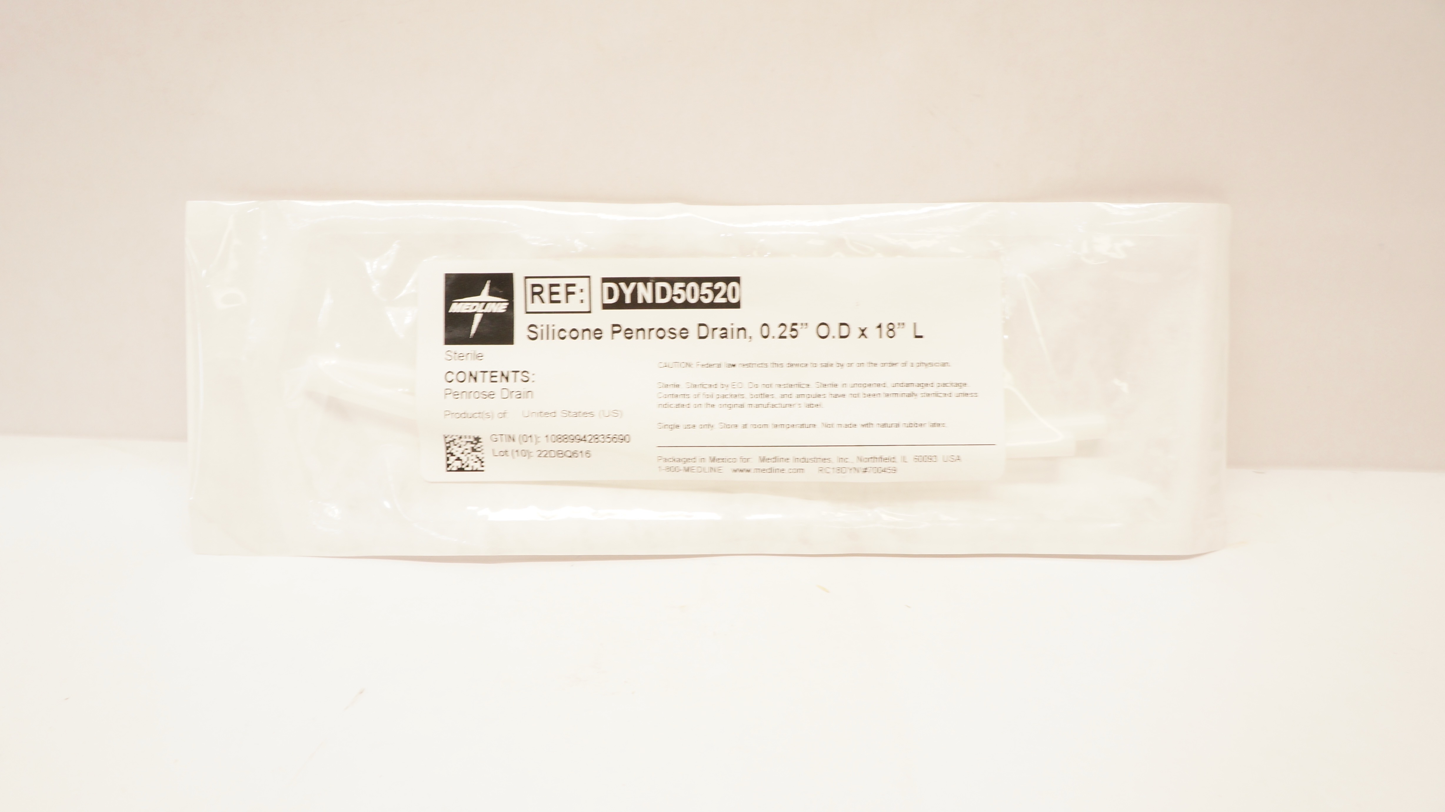 Medline DYND50520 Silicone Penrose Drain, 0.25inch O.D. x 18inch L