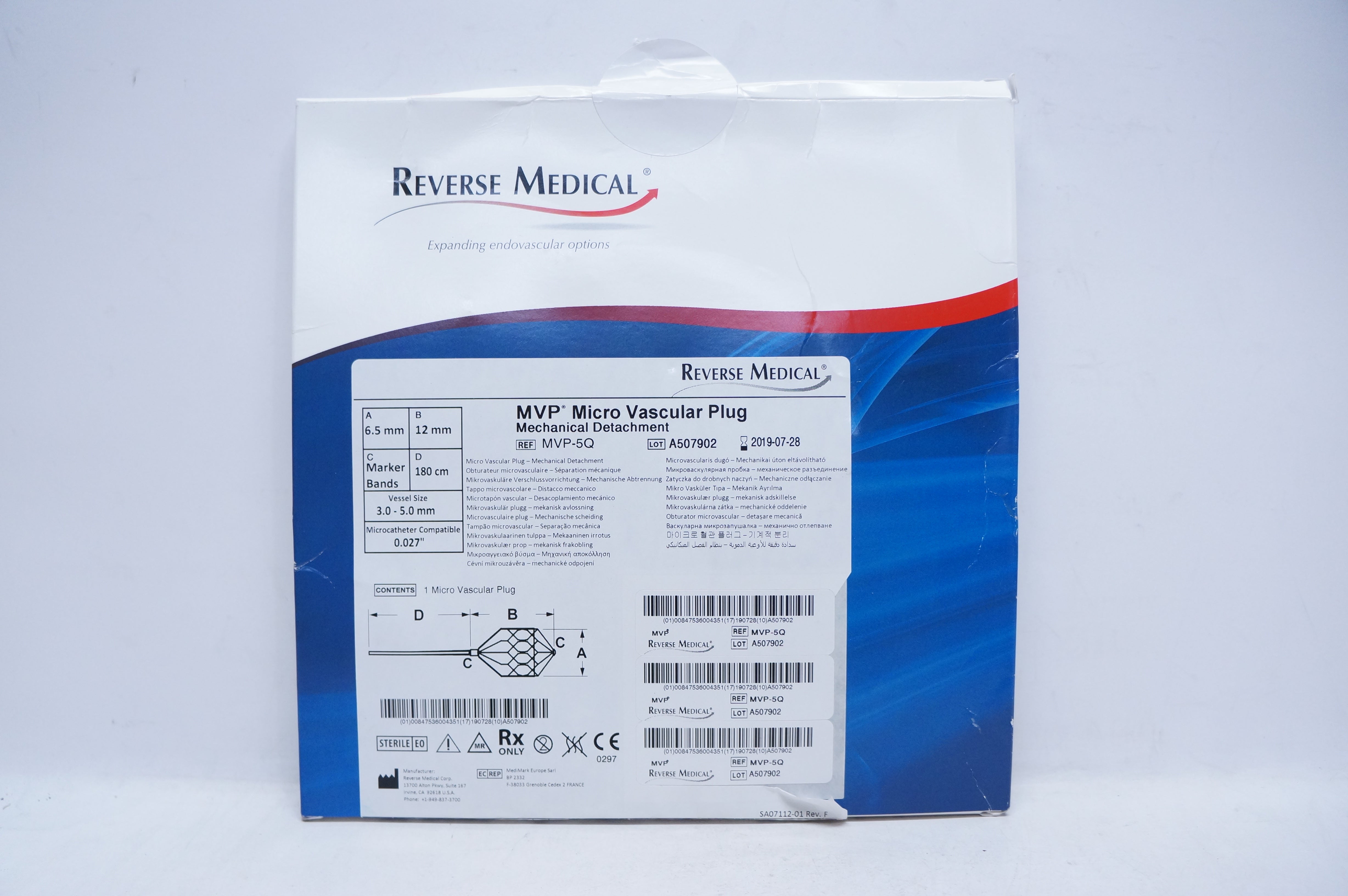 Reverse Medical MVP-5Q MVP Micro Vascular Plug 6.5mm x 12mm x 180cm (x)