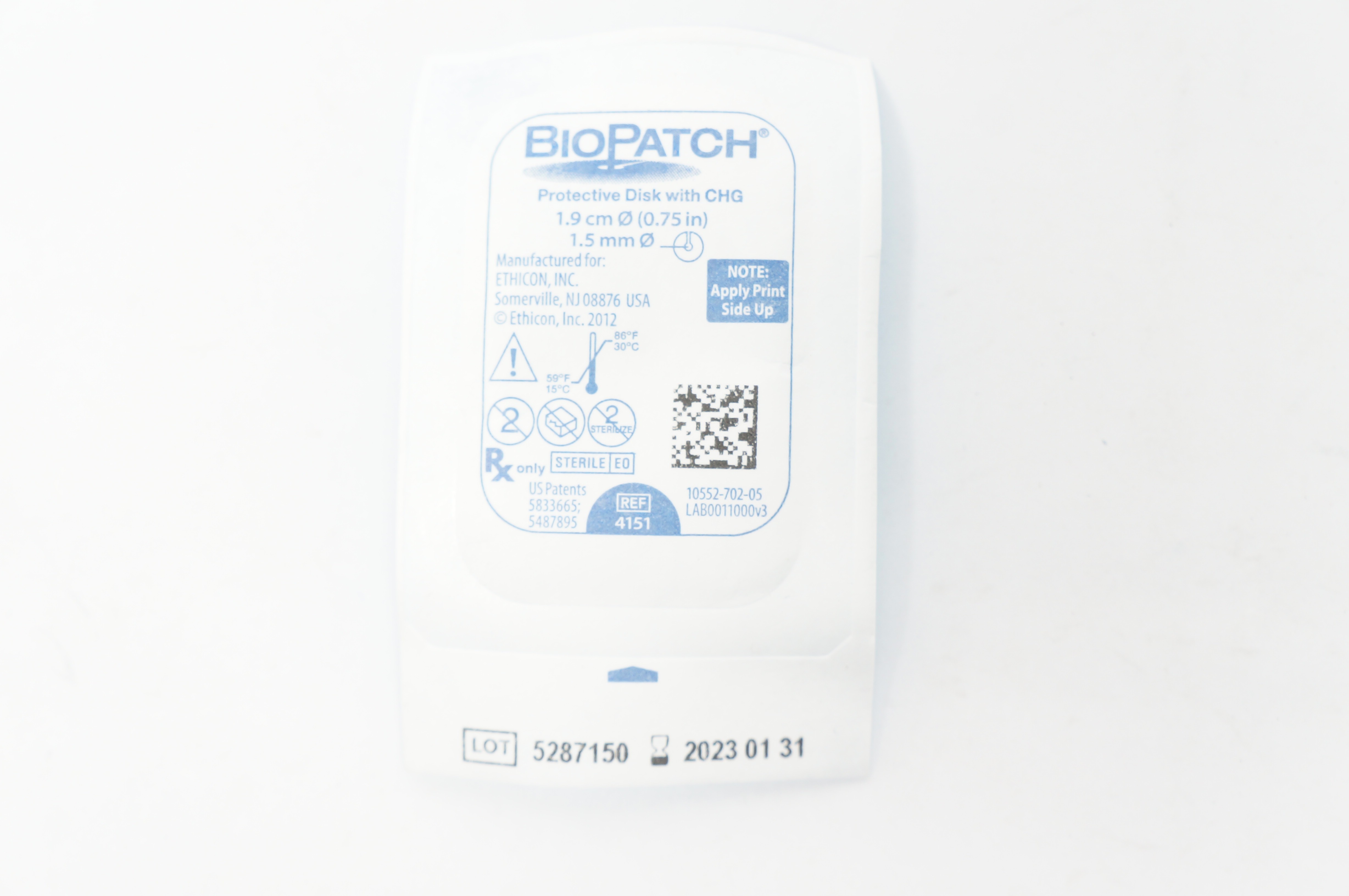Ethicon 4151 BioPatch Protective Disk with CHG 0.75inch x 1.5mm (x)