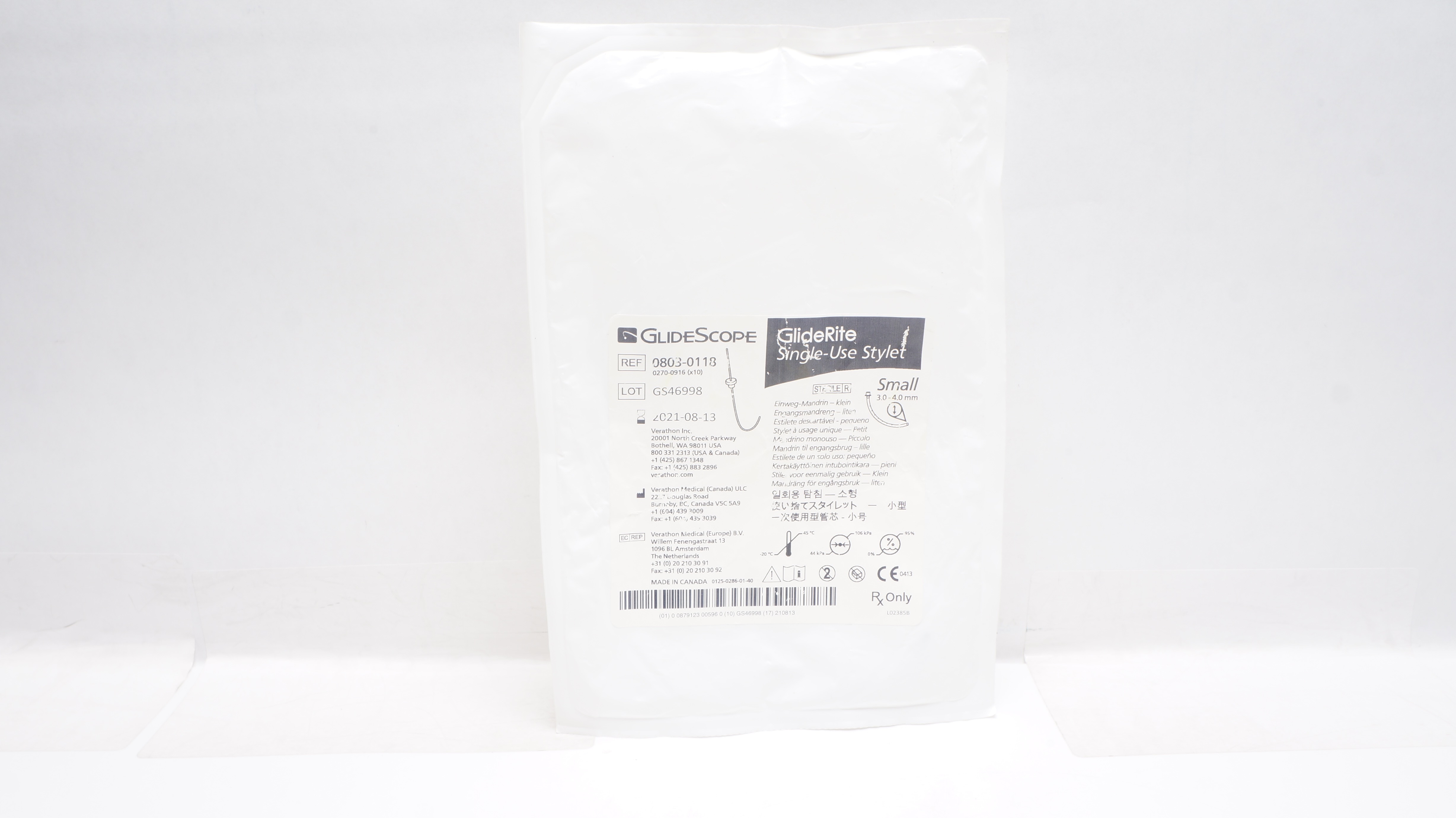 GlideScope 0803-0118 GlideRite Single-Use Stylet Small 3.0 - 4.0mm (x)