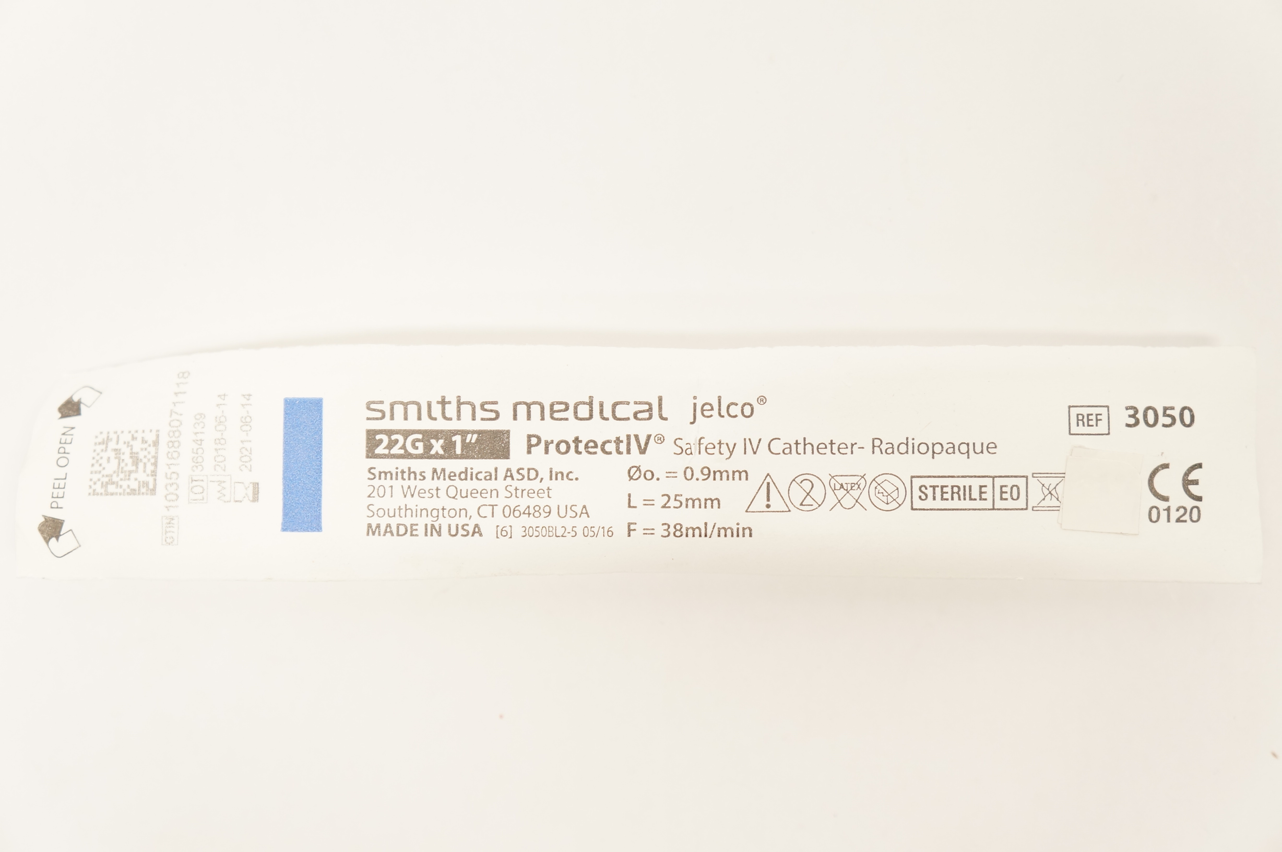 Smiths Medical 3050 JELCO ProtectIV Safety I.V. Cath. 22G x 1inch (x)