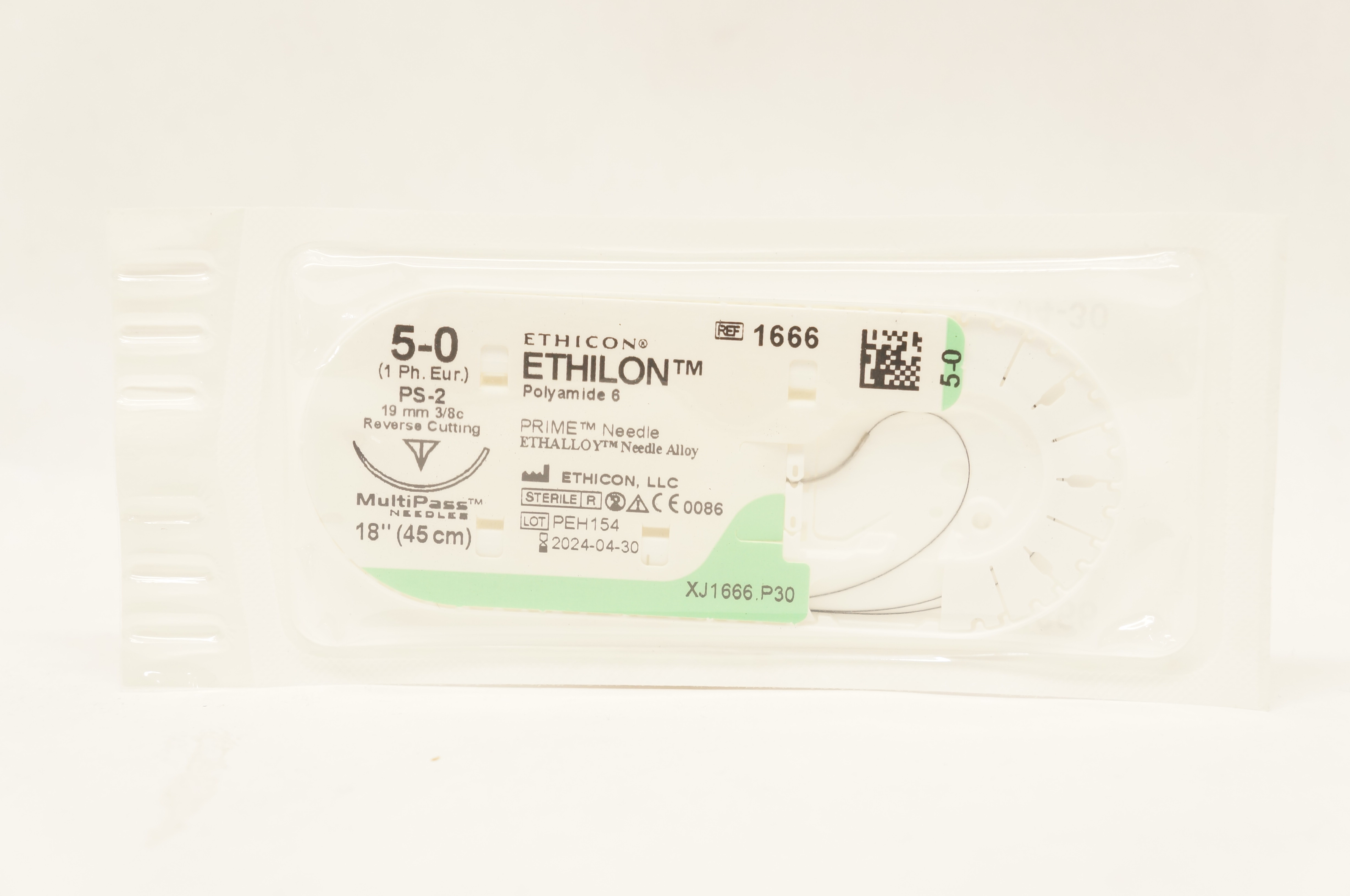 Ethicon 1666 5-0 Ethilon Polyamide 6 Stre PS-2 19mm 3/8c Reverse Cutting 18inch
