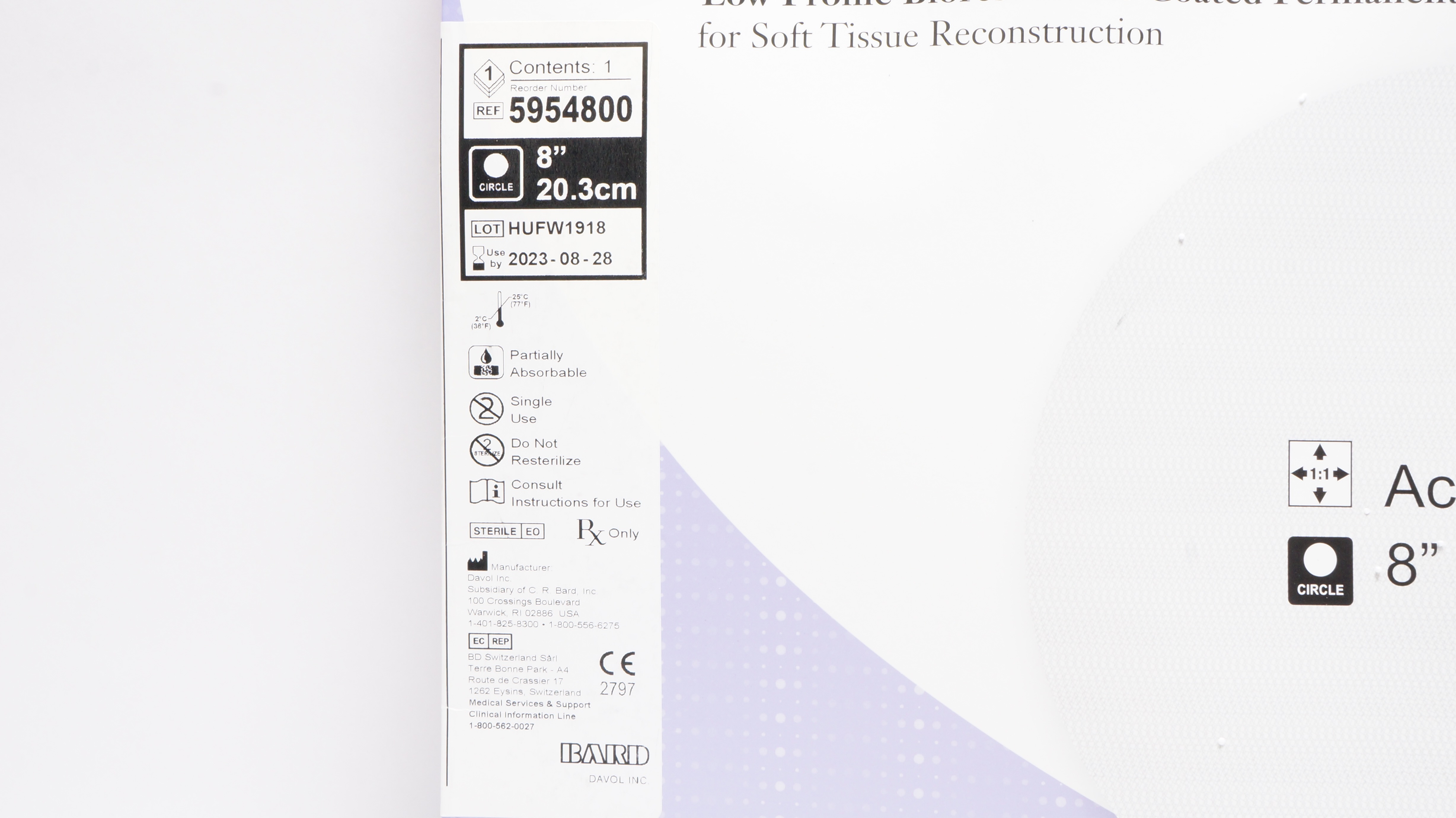 Bard 5954800 Ventralight ST Bioresorbable Coated Permanent Mesh 8inch (x)