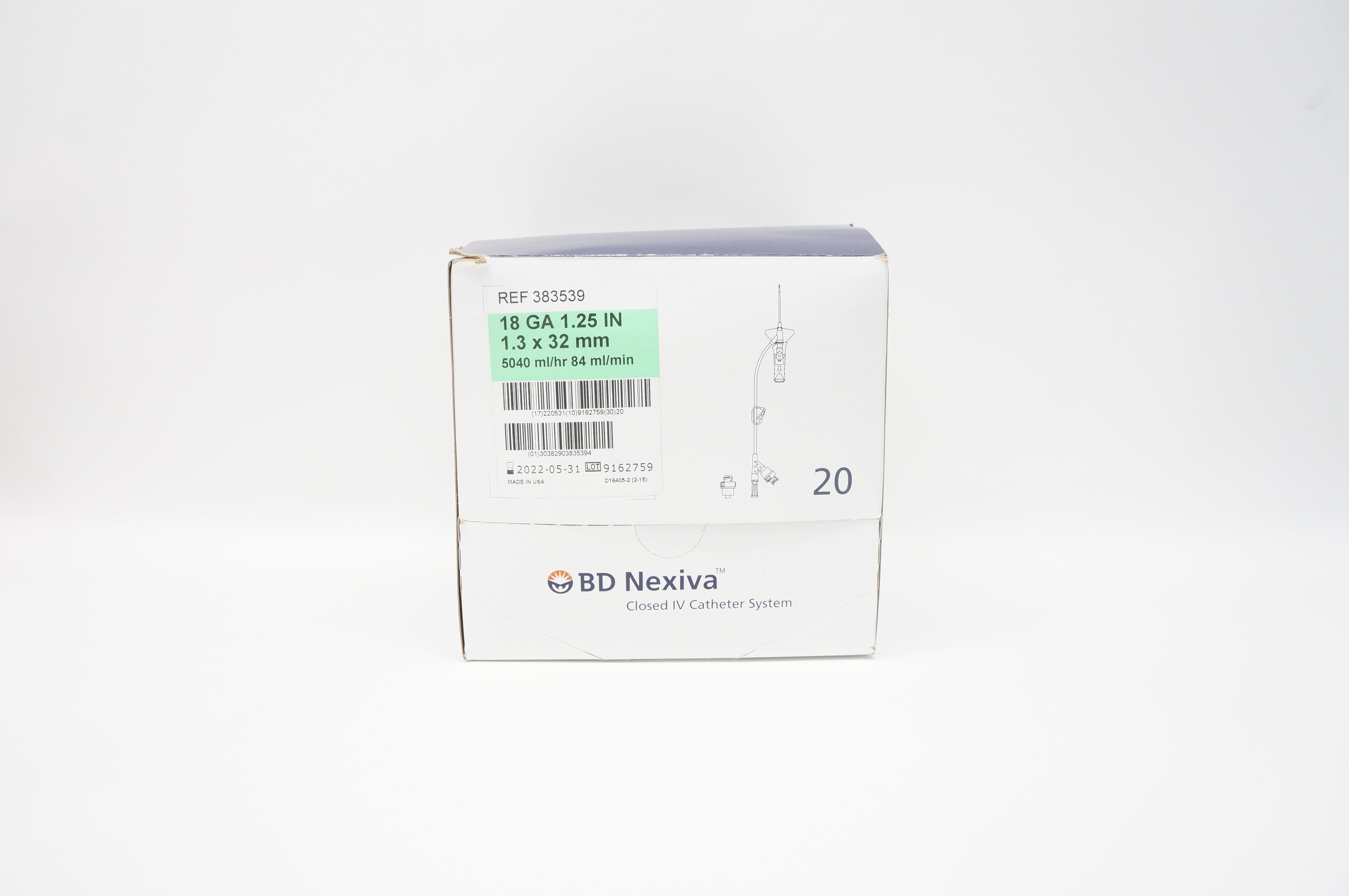 BD 383539 Nexiva Closed IV Cath. System - Dual Port 18Ga x 1.25inch - Box of 14