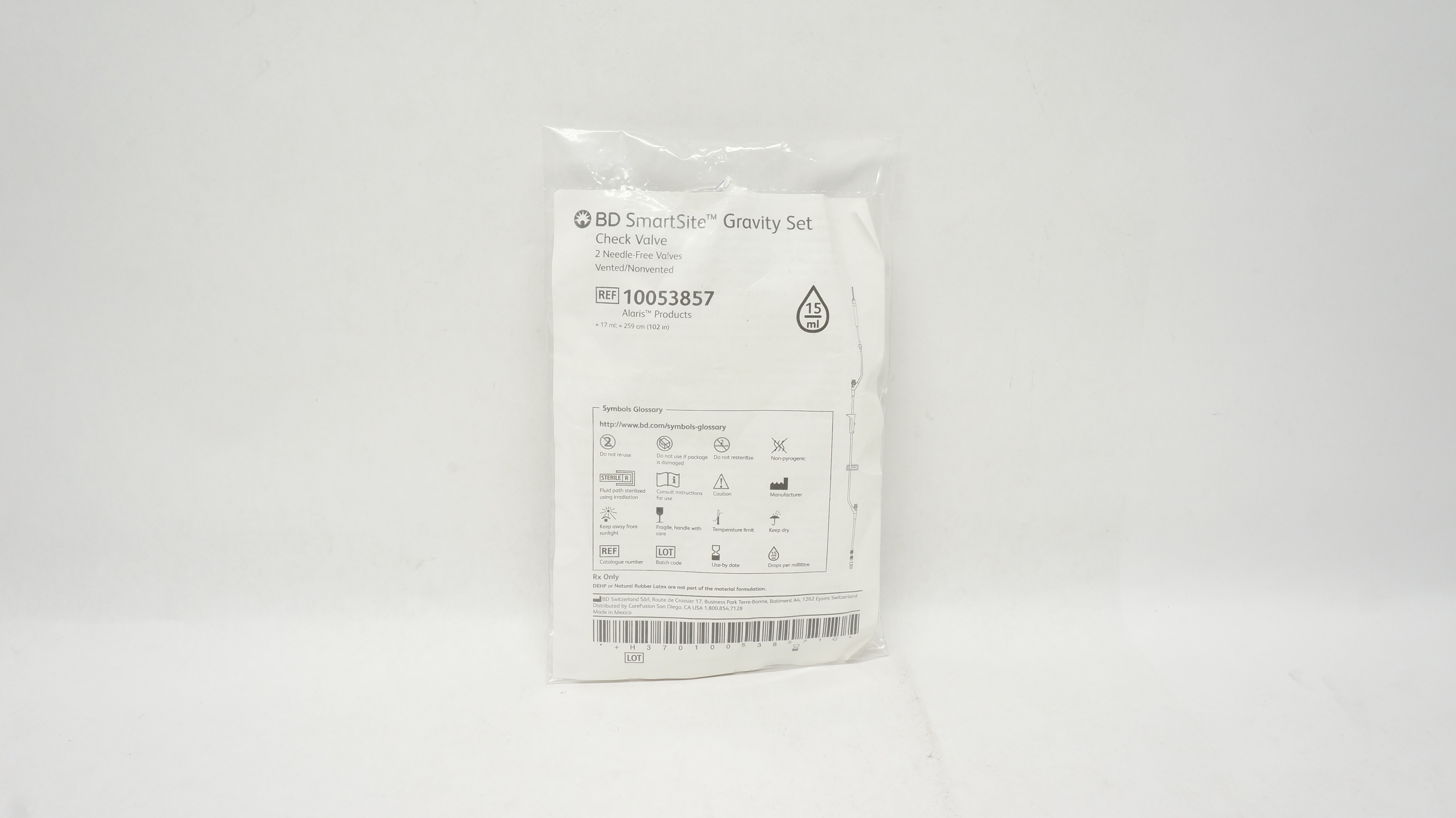 BD 10053857 SmartSite Gravity Set Check Valve 15Drops, 17inch x 102inch