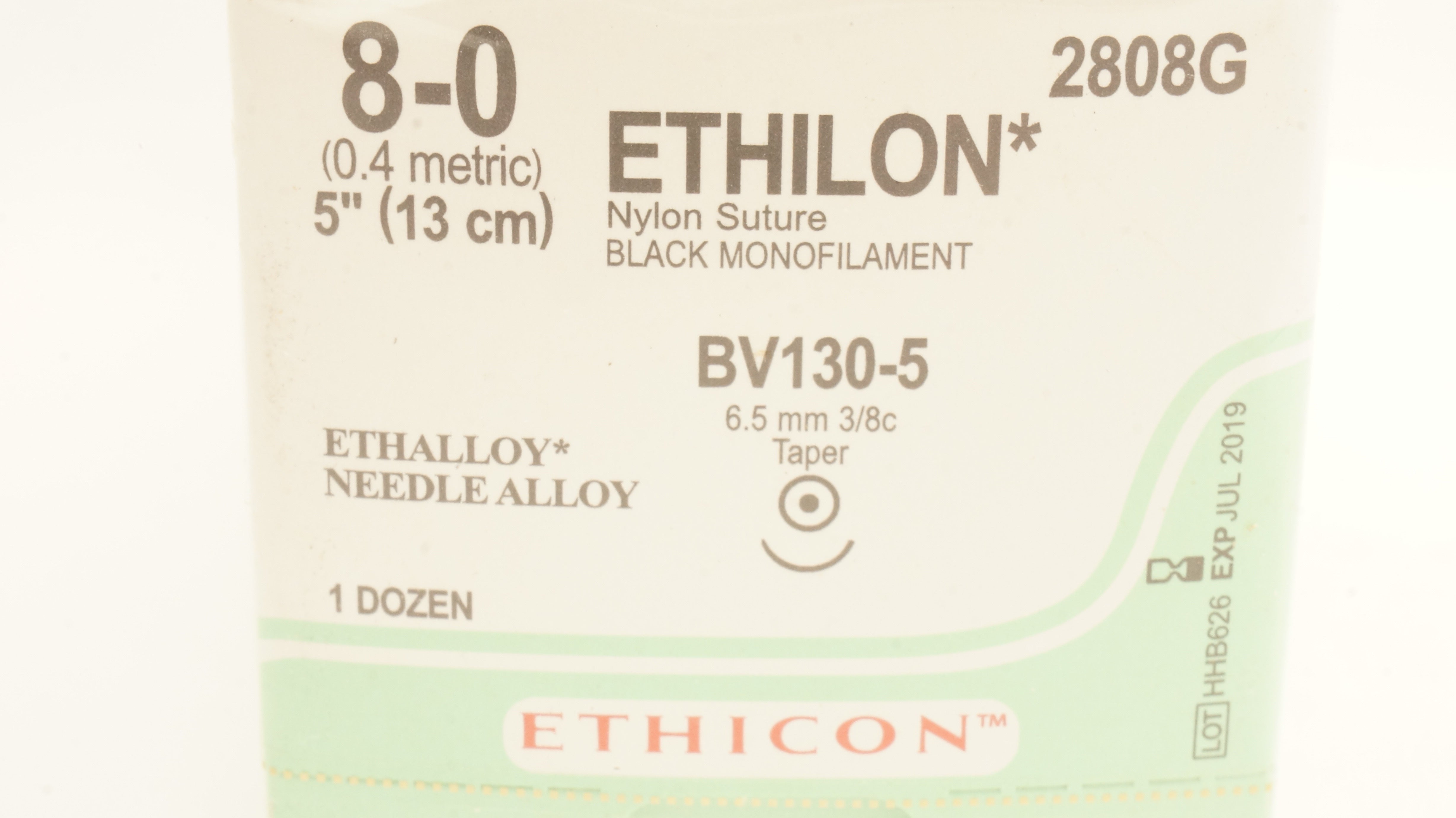 Ethicon 2808G Ethilon Nylon Stre BV130-5 6.5mm 3/8c Taper 5 inch (x) - Box of 12