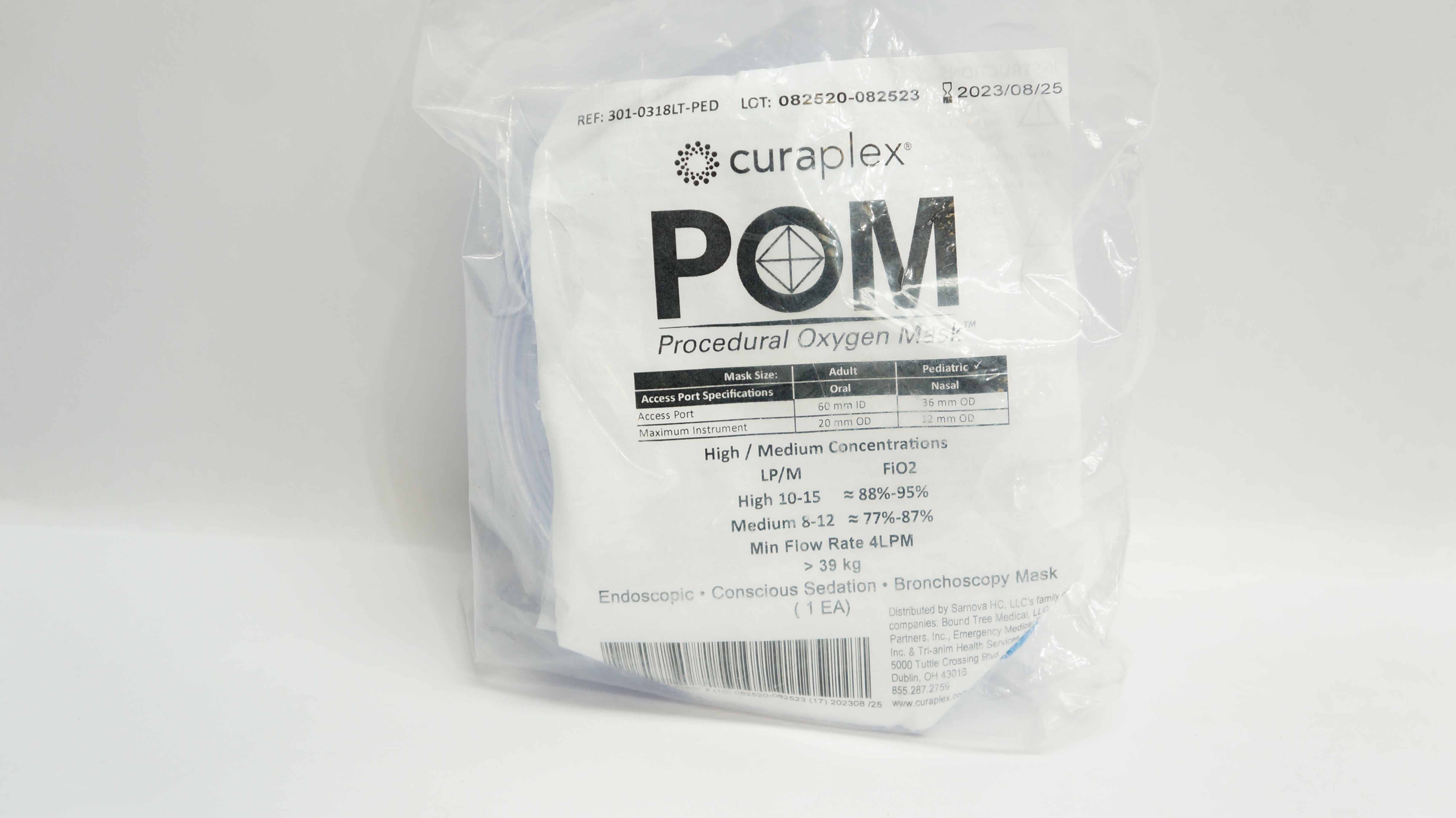 Sarnova 301-0318LT-PED Curaplex POM Procedural Oxygen Mask Pediatric 36IDx12mmOD