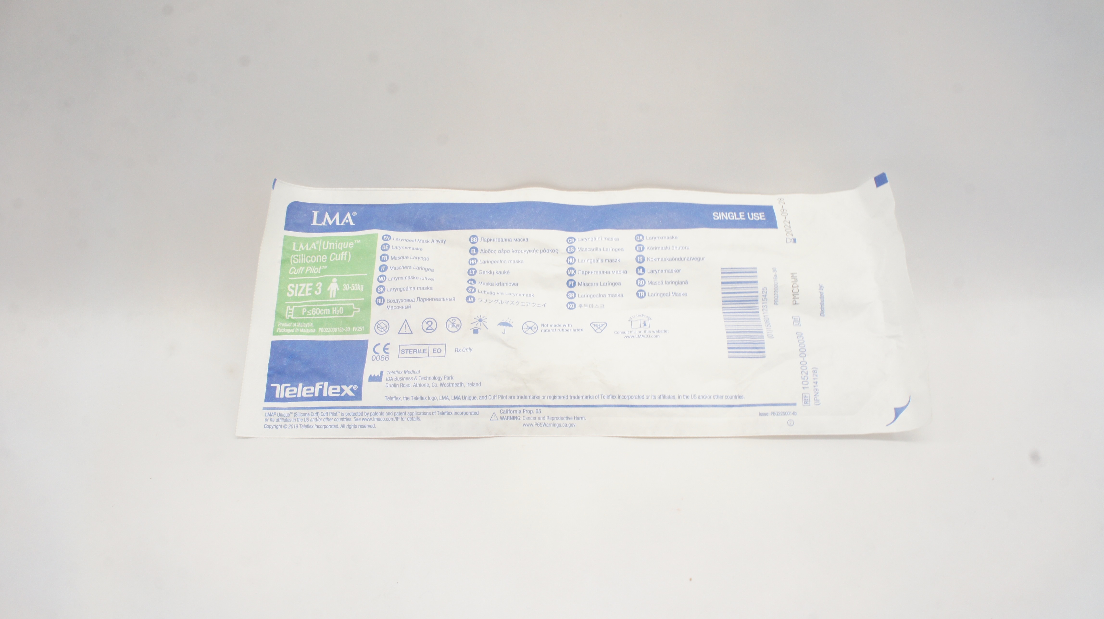 Teleflex 105200-000030 LMA Unique Laryngeal Mask Airway Size 3 30-50kg (x)