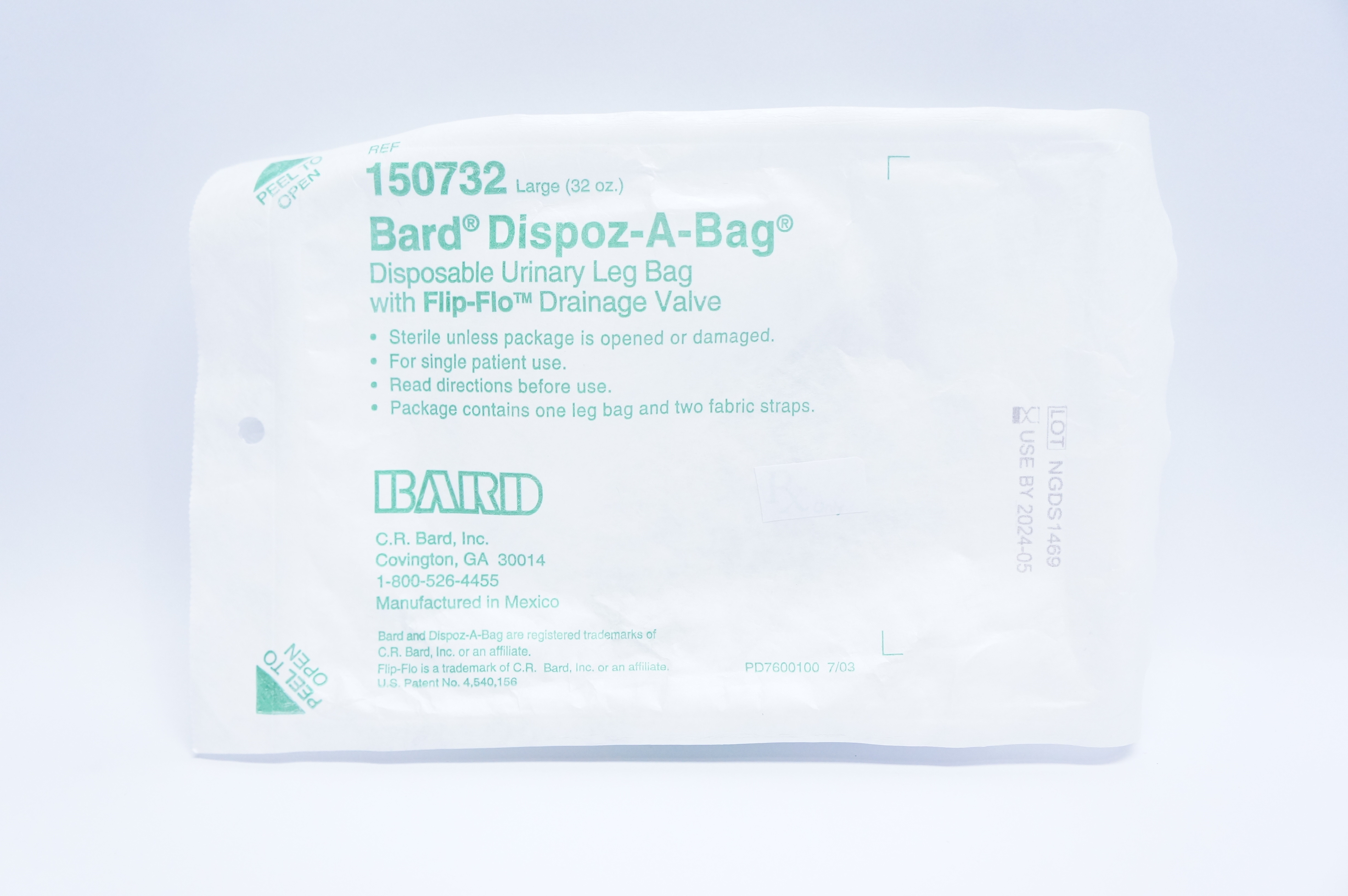 Bard 150732 Dispoz-A-Bag Disposable Urinary Leg Bag