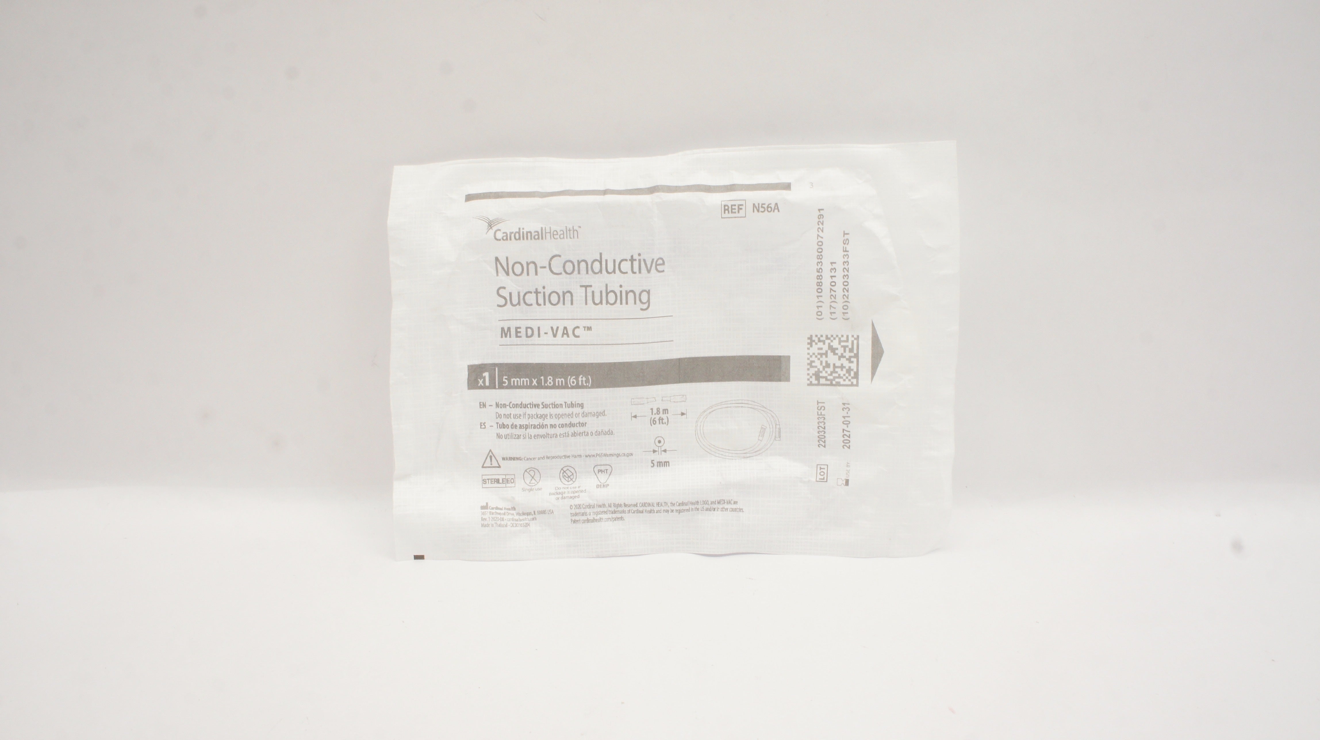 Cardinal Health N56A Medi-Vac Non-Conductive Suction Tubing 5mm x 6Ft