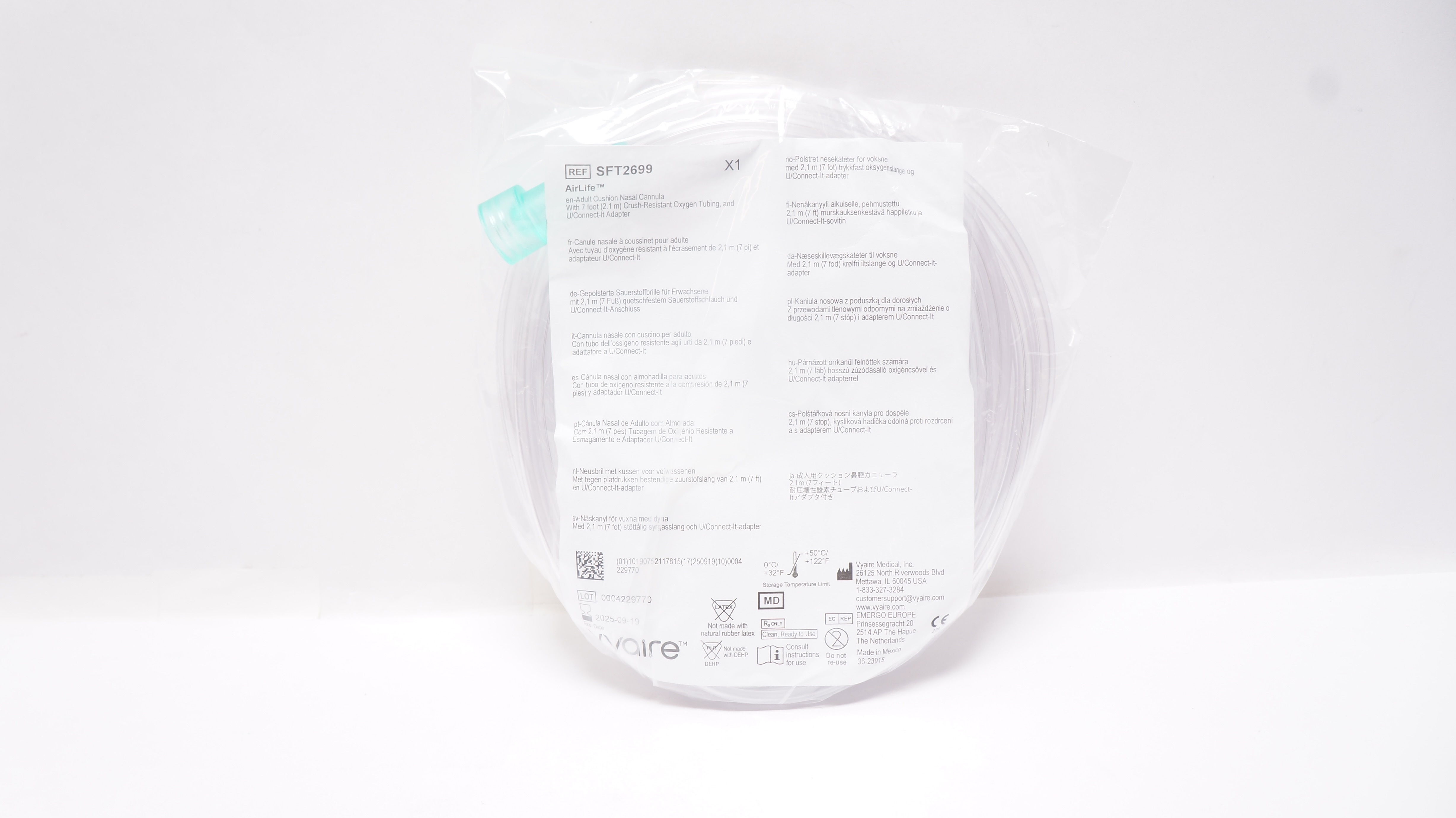 Vyaire SFT2699 AirLife Adult Cushion Nasal Cannula with Tubing  7ft.