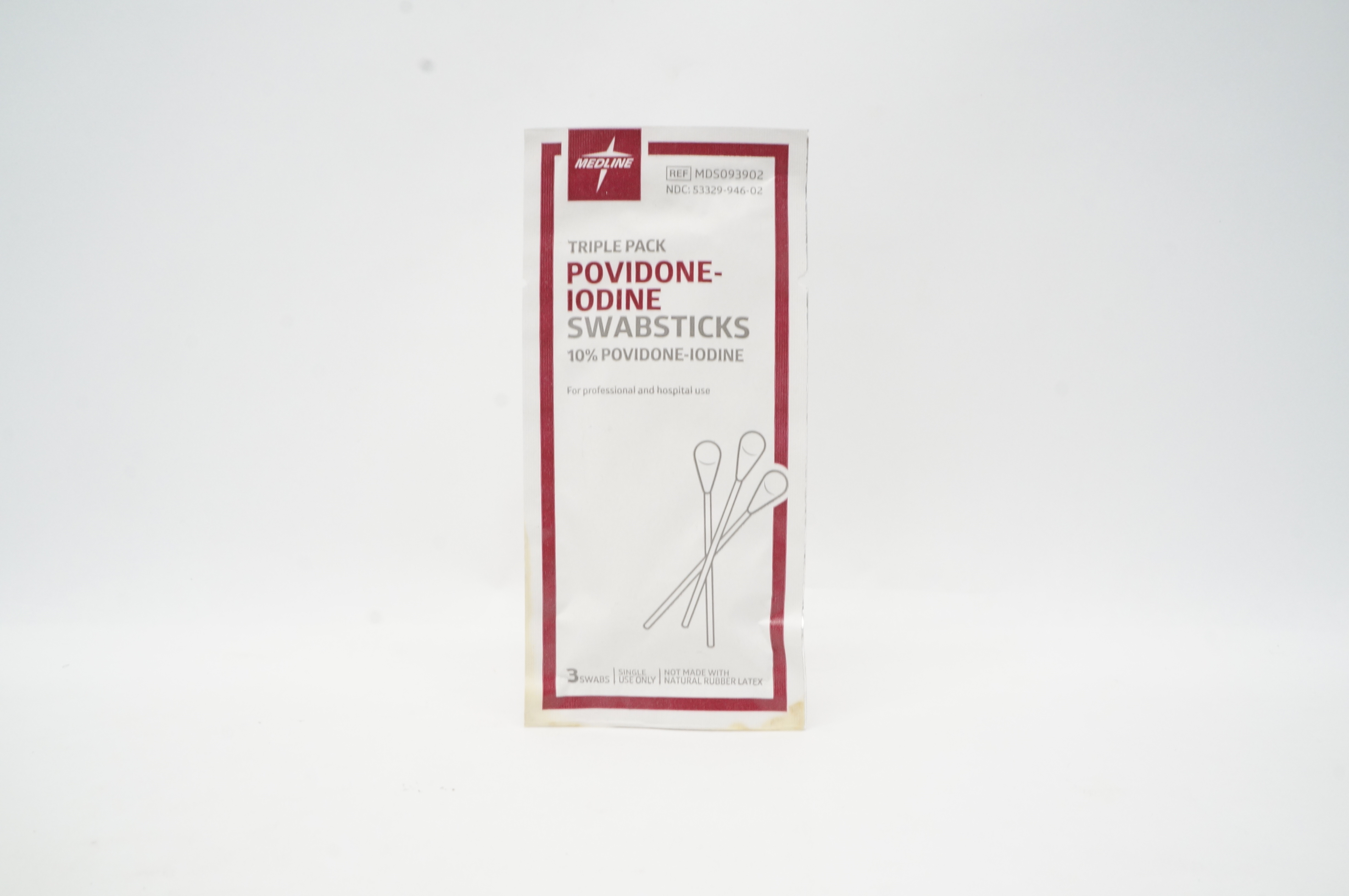 Medline MDS093902 Triple Pack 10% Povidone-Iodine Swabsticks  - Packet of 3