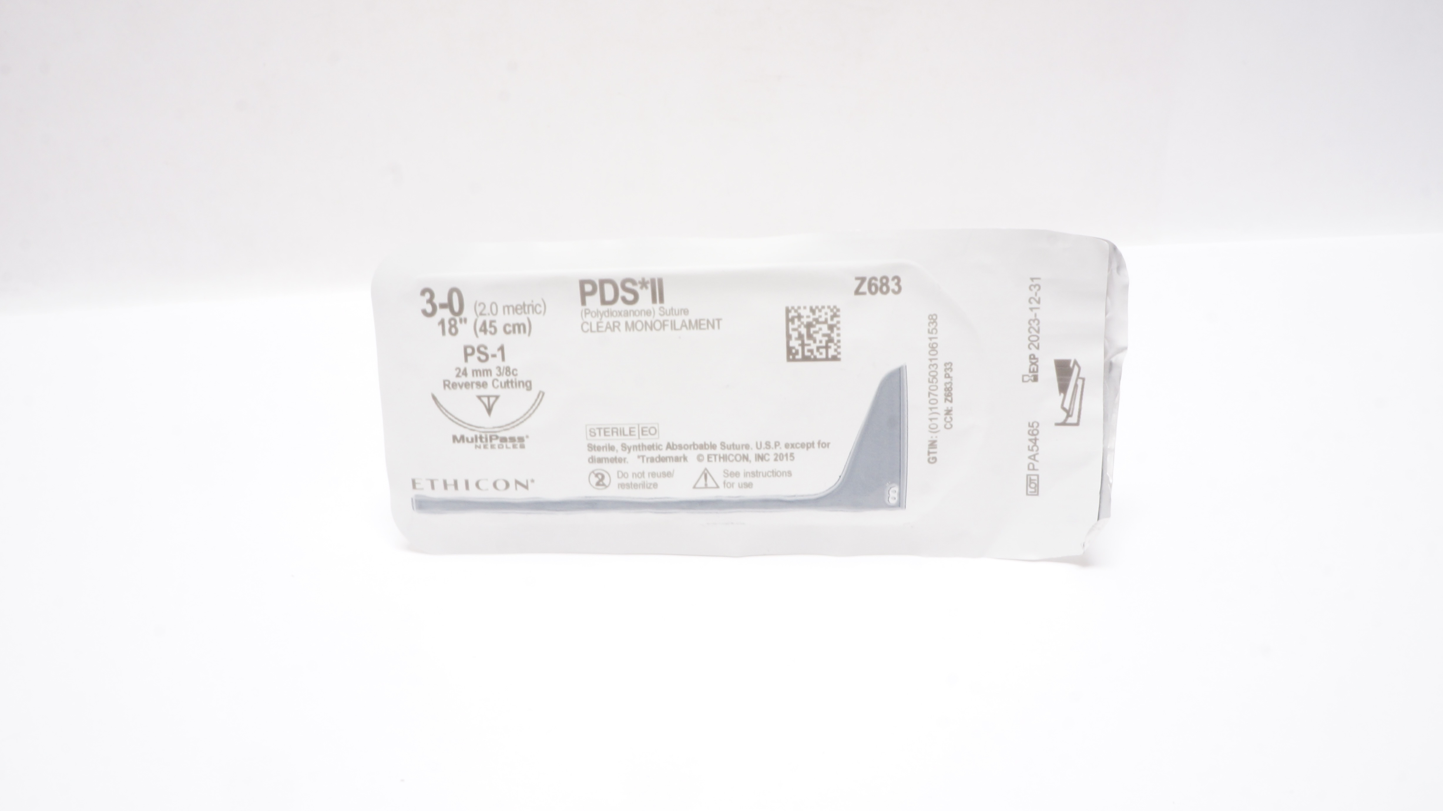 Ethicon Z683 3-0 PDS II, PS-1, 24mm 3/8c Reverse Cutting, 18 inch