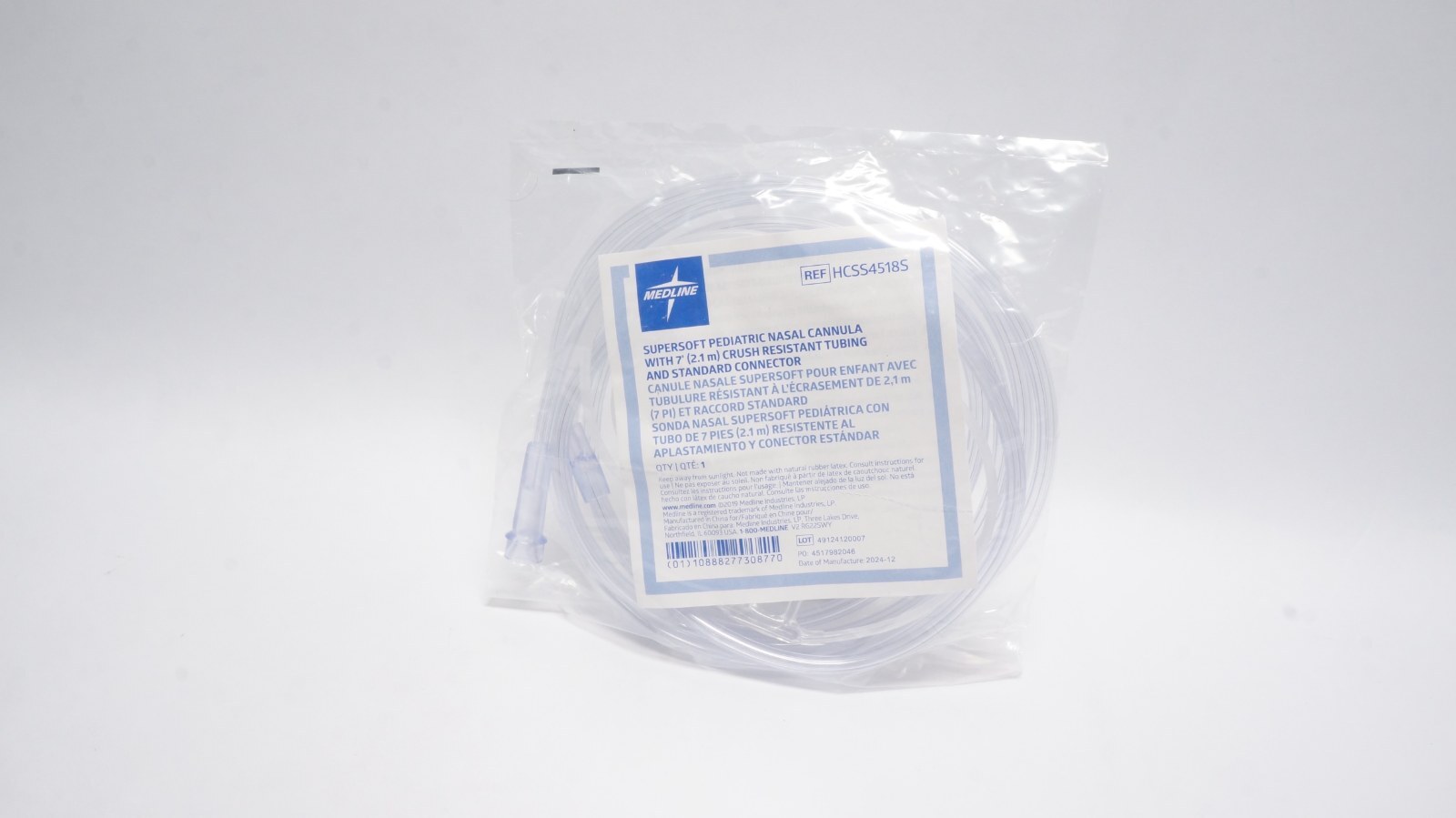 Medline HCSS4518S Supersoft Pediatric Nasal Cannula 7' (2.1 m)