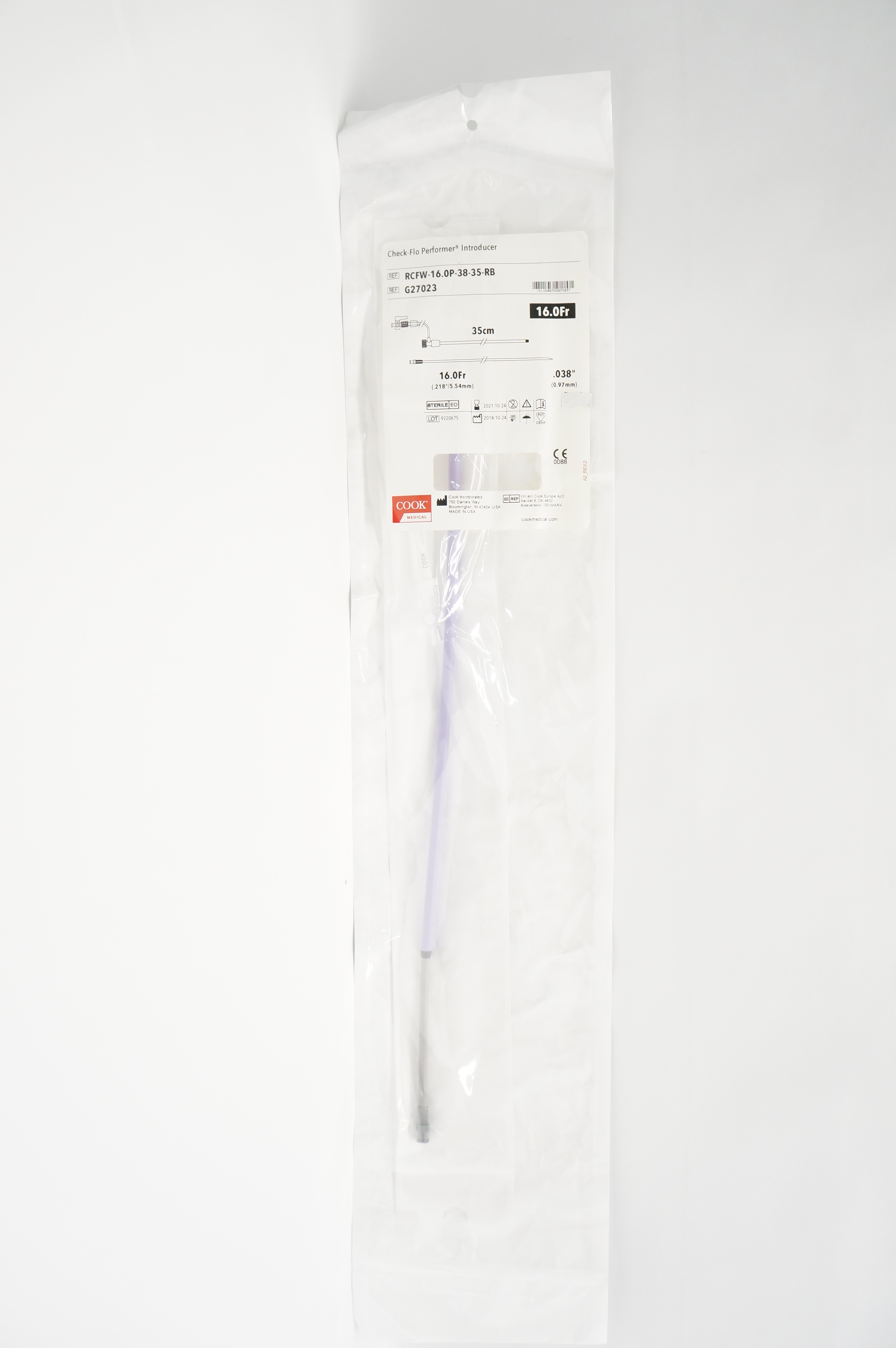 Cook Medical G27023 Check-Flo Performer Introducer 16.0Fr x 35cm x .038inch (x)