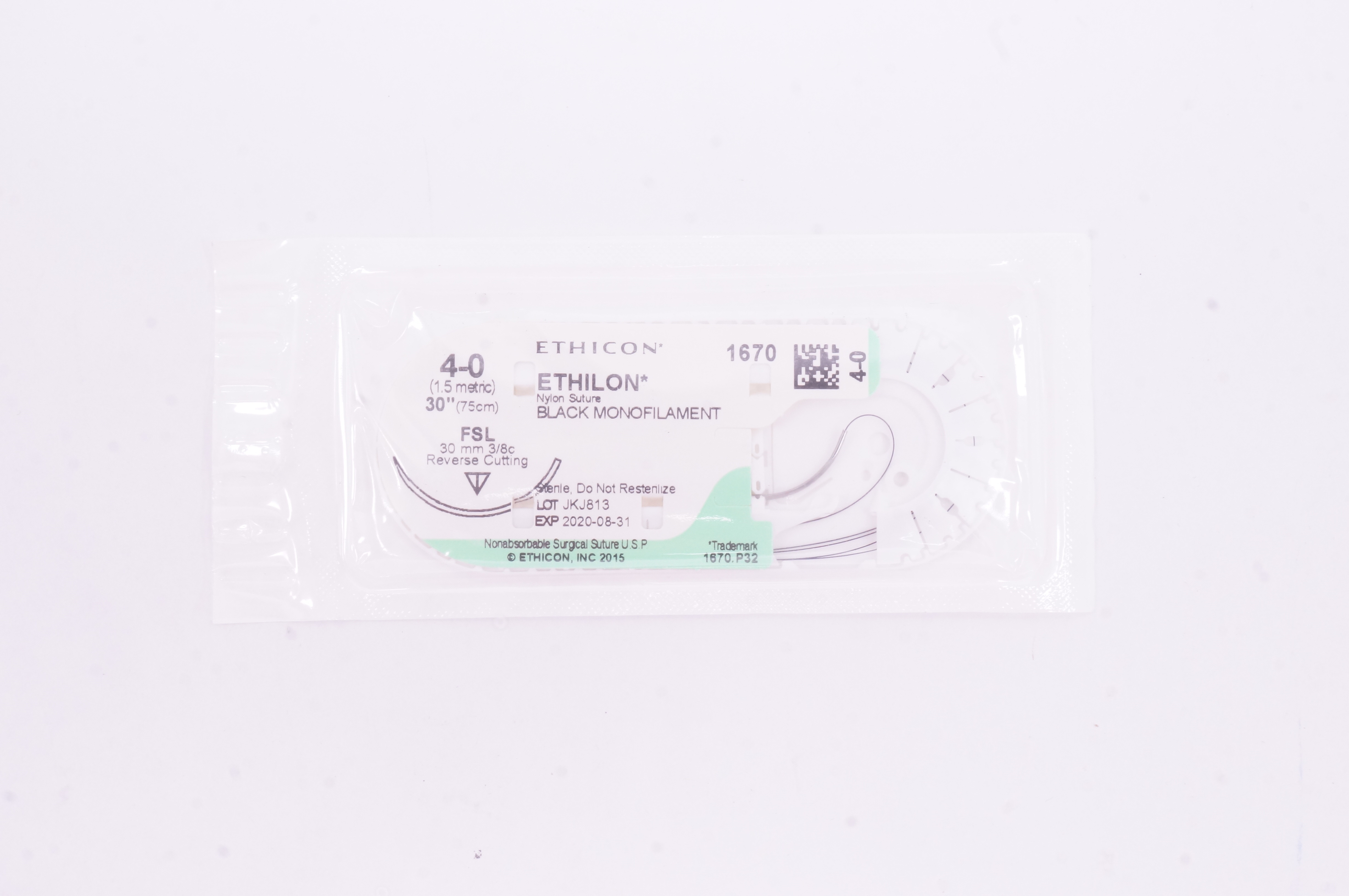 Ethicon 1670 4-0 ETHILON, FSL, 30mm 3/8c Reverse Cutting, 30inch (x)