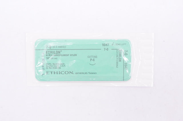 Ethicon 1647 7-0 Ethilon Stre P-6 8.0mm 1/4c Reverse Cutting 18inch