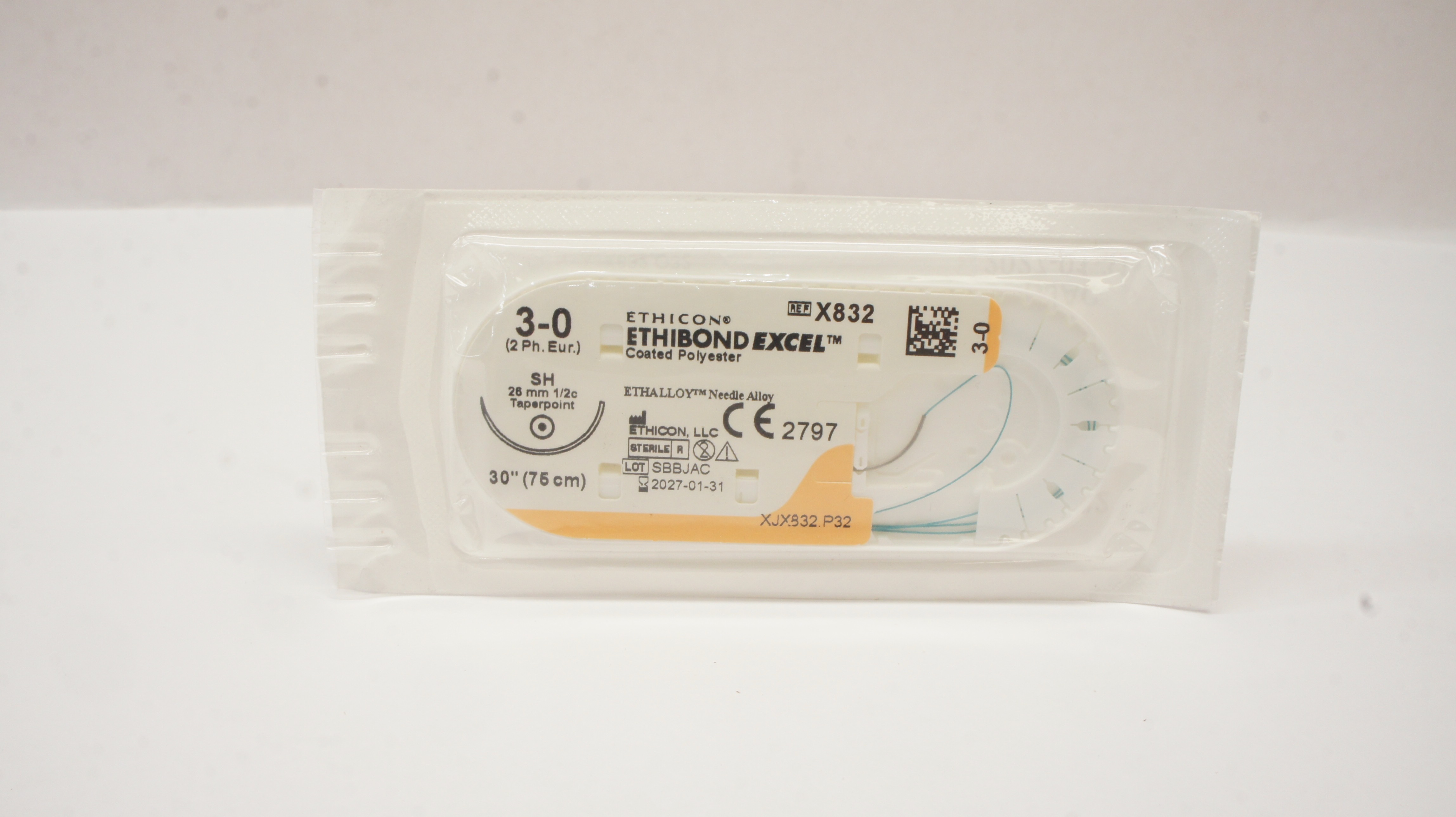 Ethicon X832 3-0 Ethibond Excel Polyester Stre SH 26mm 1/2c Taper 30inch