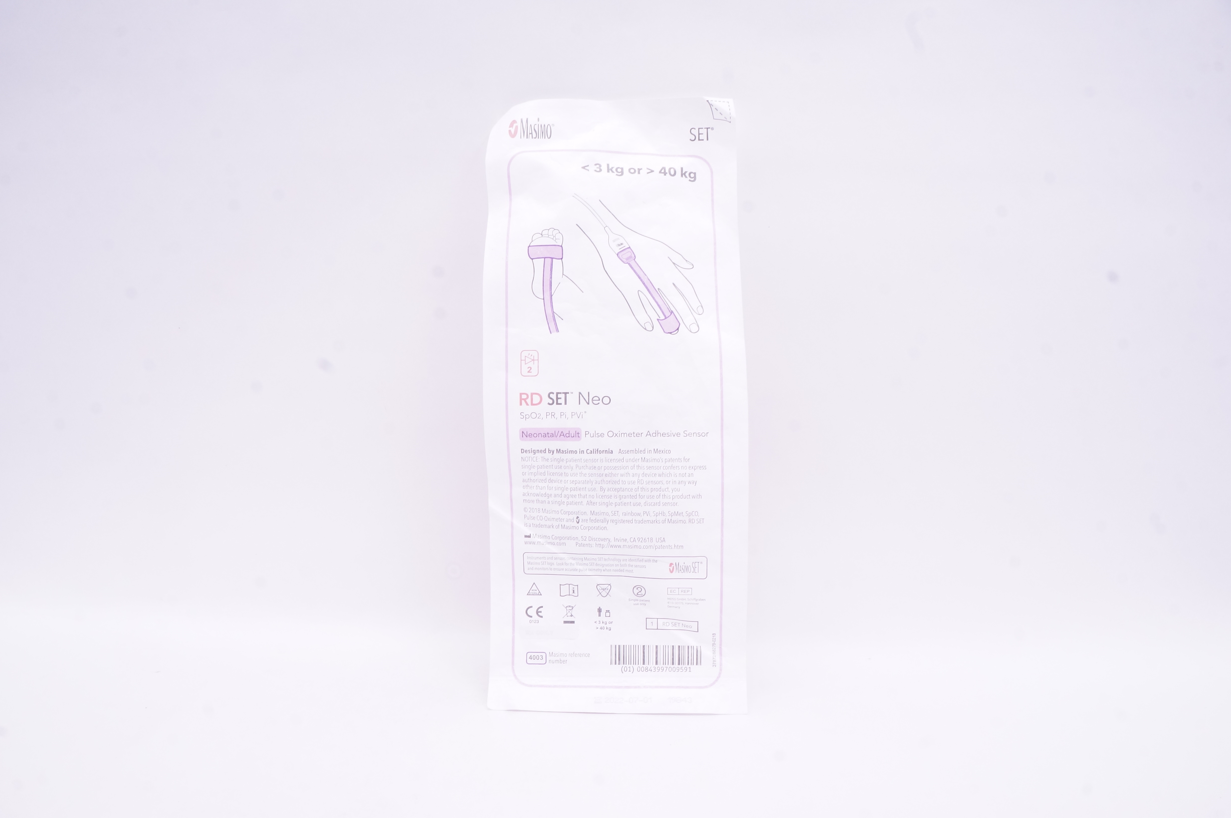 Masimo 4003 RD SET Neonatal/Adult Pulse Oximeter Adhesive Sensor <3kg or>40kg(x)