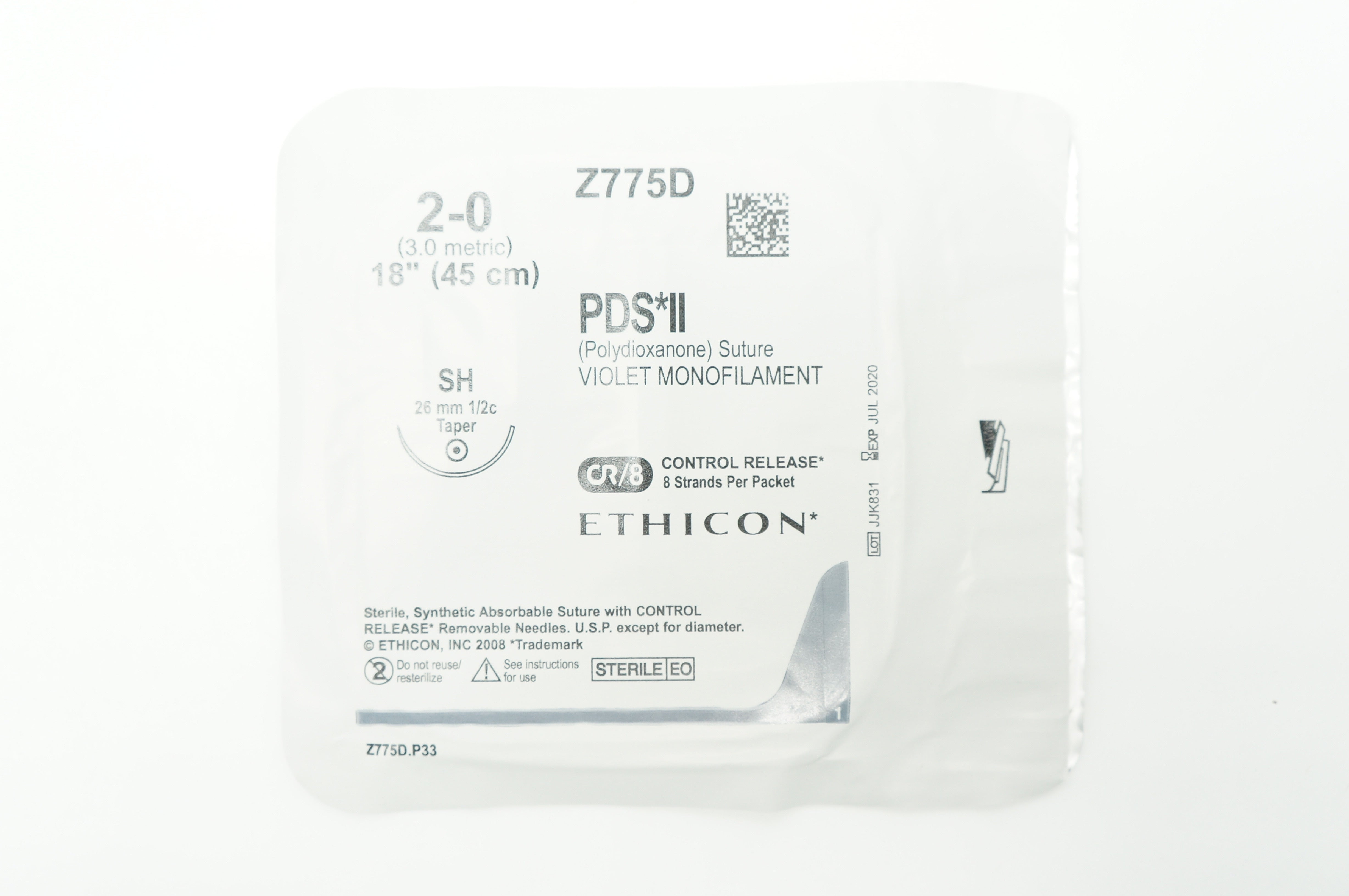 Ethicon Z775D 2-0 PDS II SH 26mm 1/2c Taper 18 inch (x)