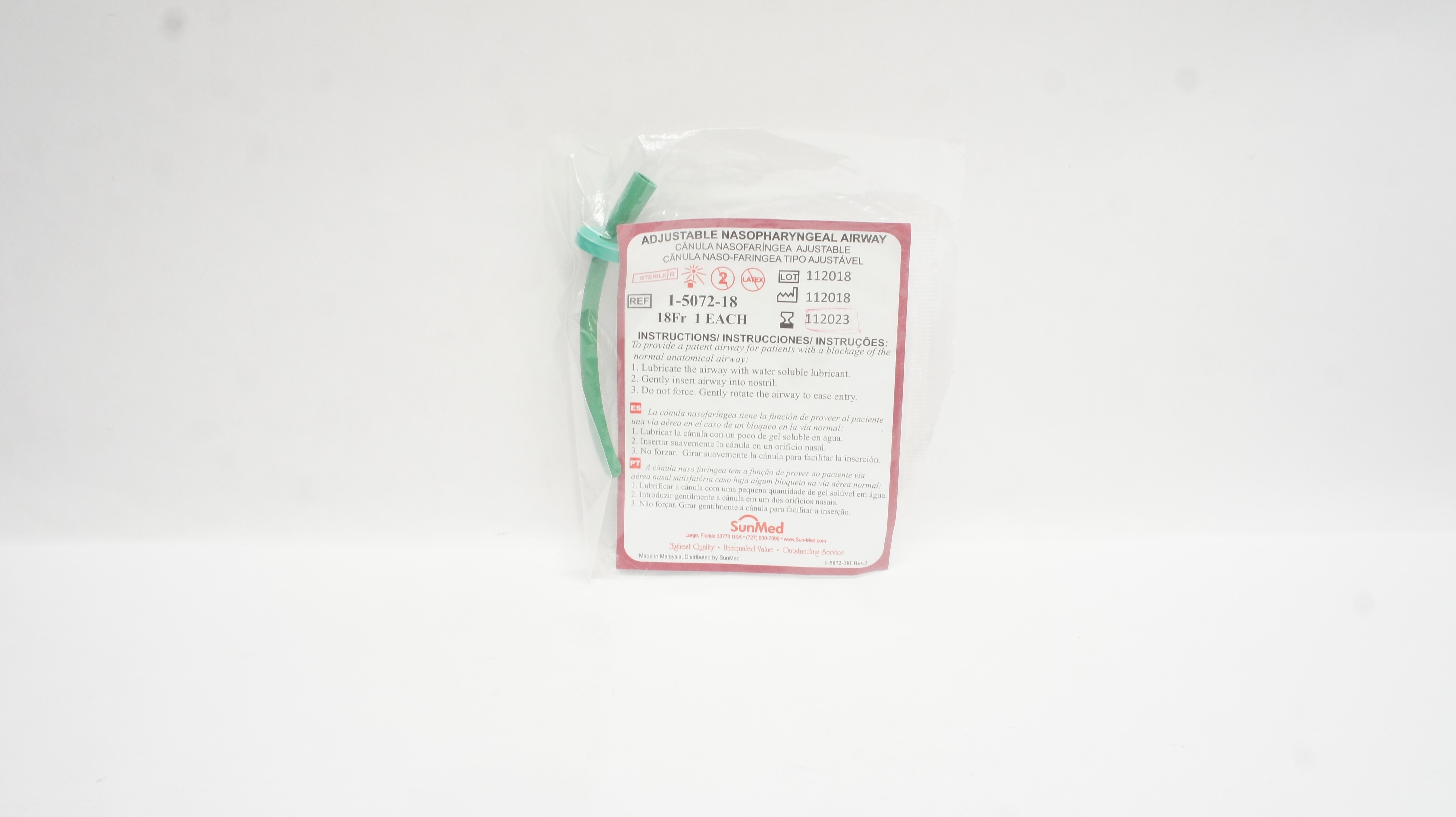 SunMed 1-5072-18 Adjustable Nasopharyngeal Airway 18Fr (x)