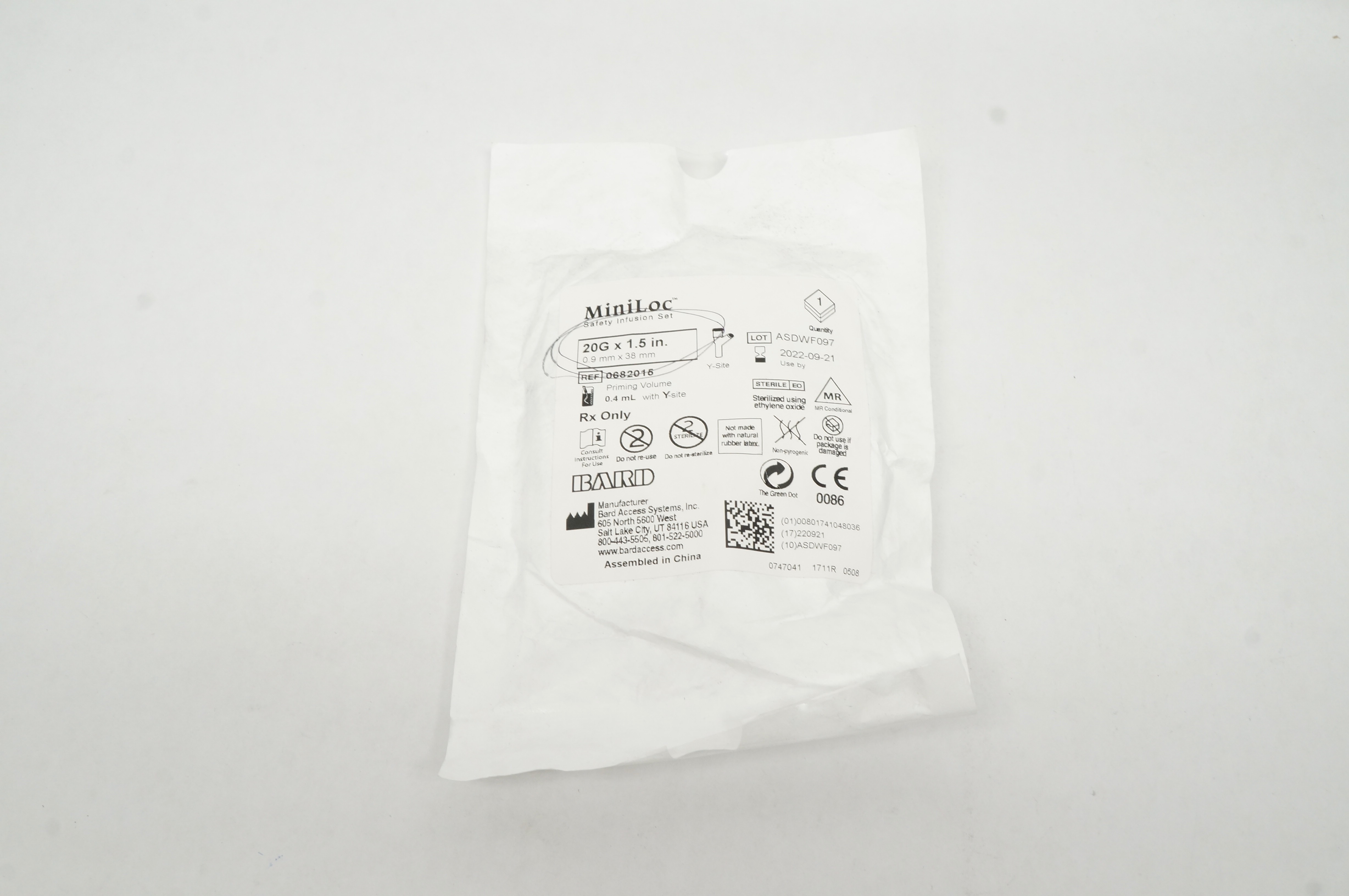 Bard 0682015 MiniLoc Safety Infusion Set 20G x 1.5inch, 0.4mL (x)