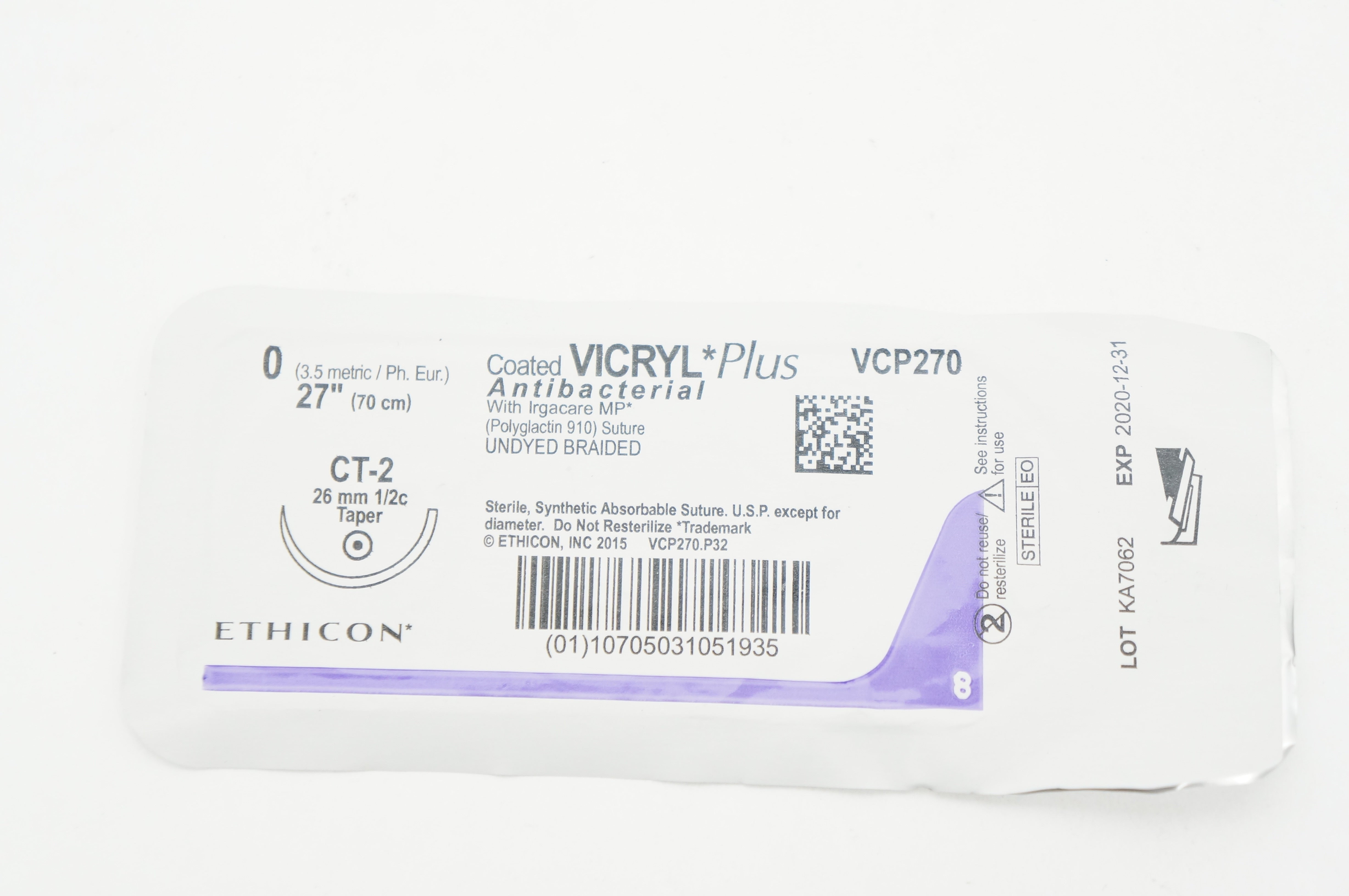 Ethicon VCP270 0 VICRYL PLus, CT-2, 26mm 1/2c Taper  27 inch (x)