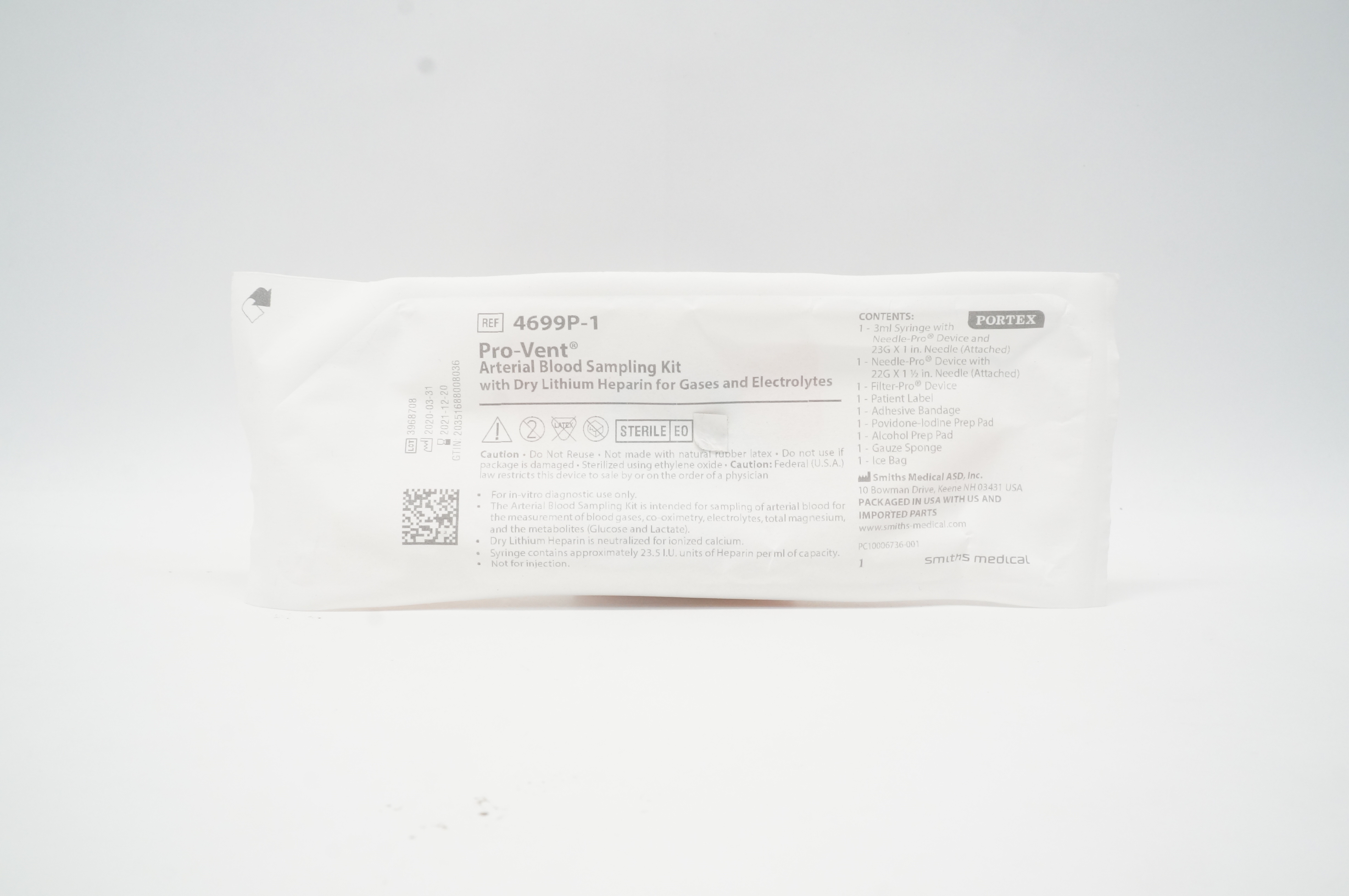 Smiths Medical 4699P-1 Portex Pro-Vent Arterial Blood Sampling Kit