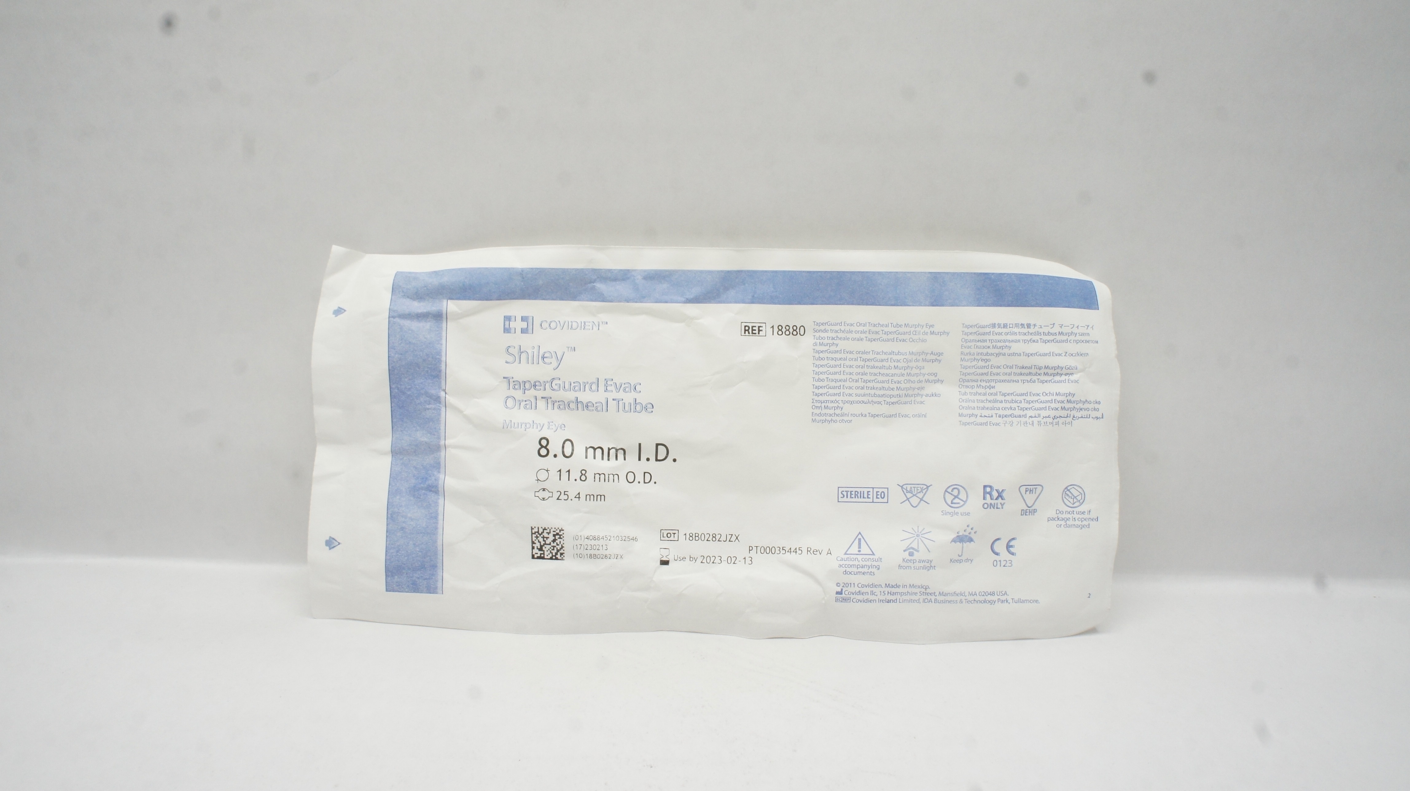 Covidien 18880 Shiley Oral Tracheal Tube 8.0ID x 11.8OD x 25.4mm(x)