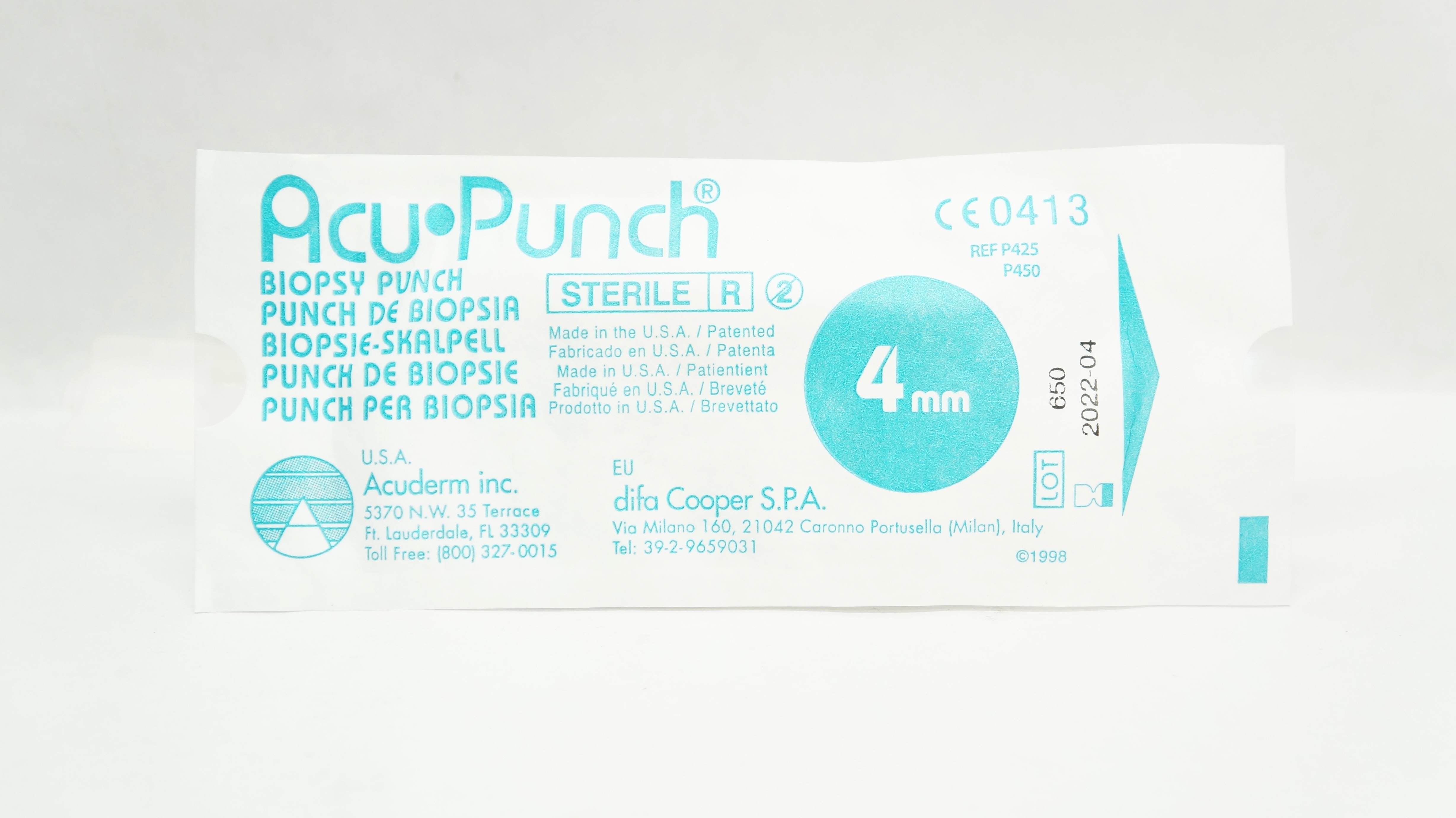 Acuderm P425/P450 Acu Punch Biopsy Punch 4mm (x)