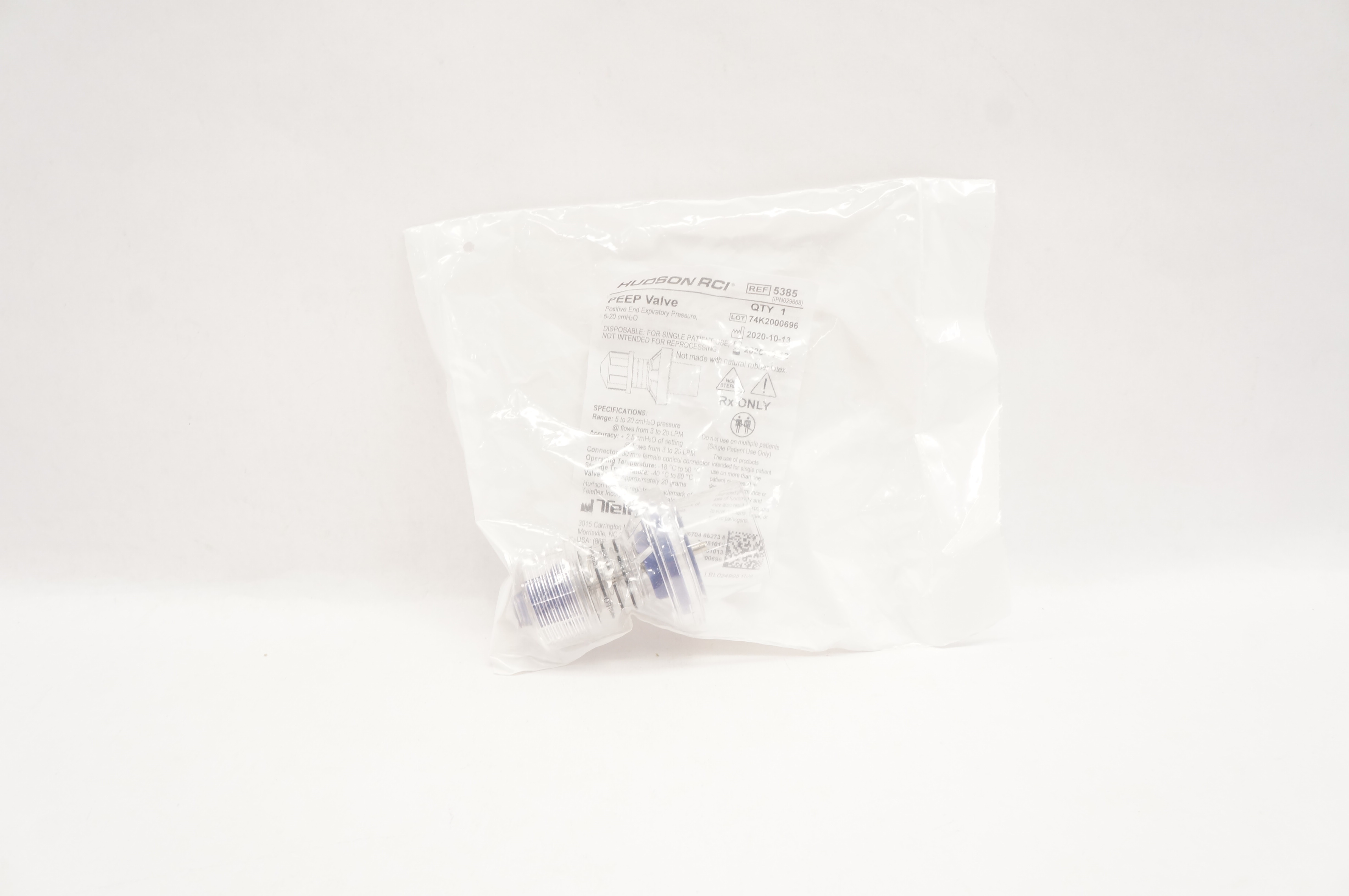 Teleflex 5385 Hudson RCI Peep Valve Positive End Expiratory Pressure 5-20cm H₂O