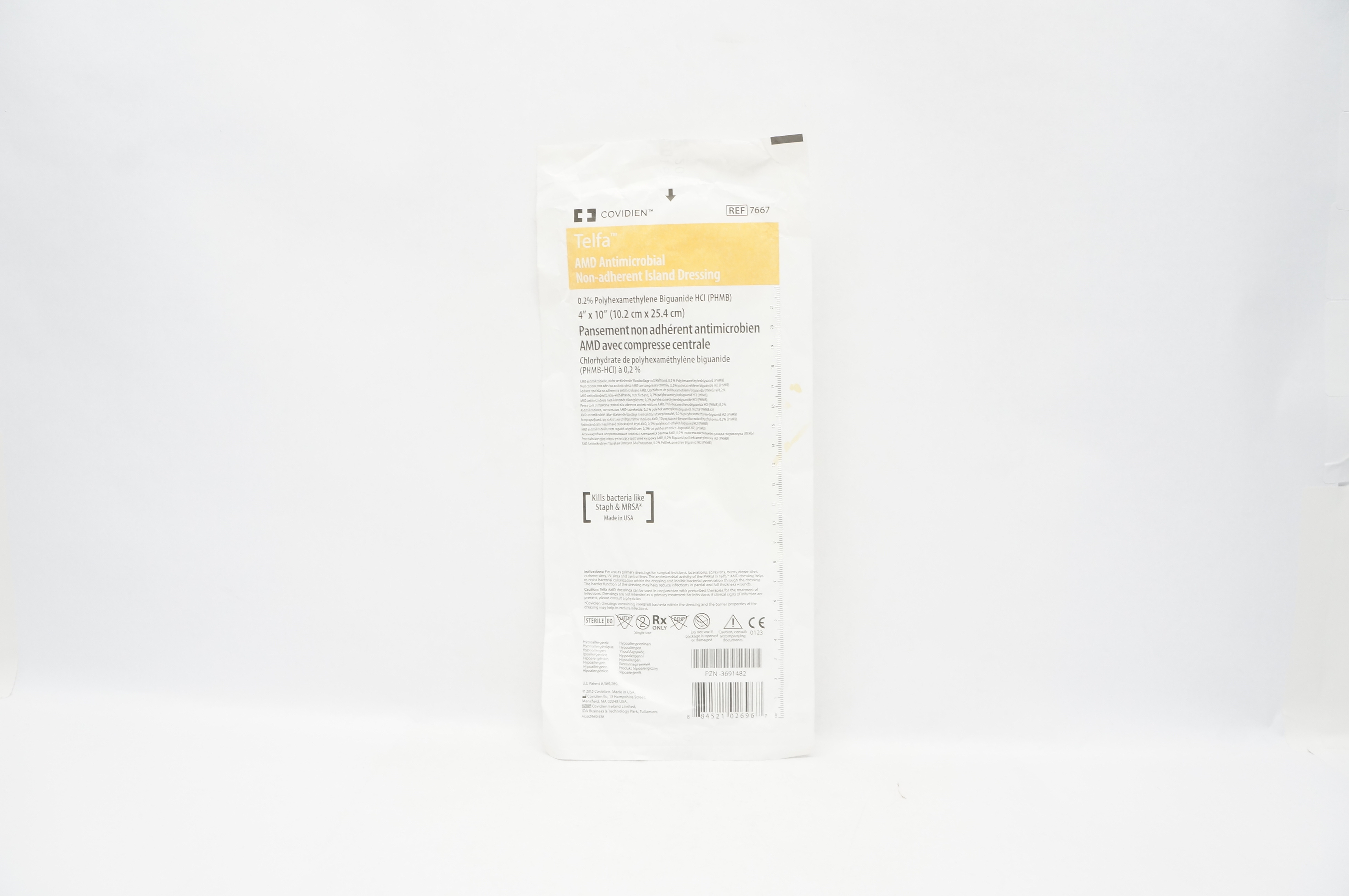 Covidien 7667 Telfa AMD Antimicrobial Non-Adherent Island Dressing 4 x 10inch(x)