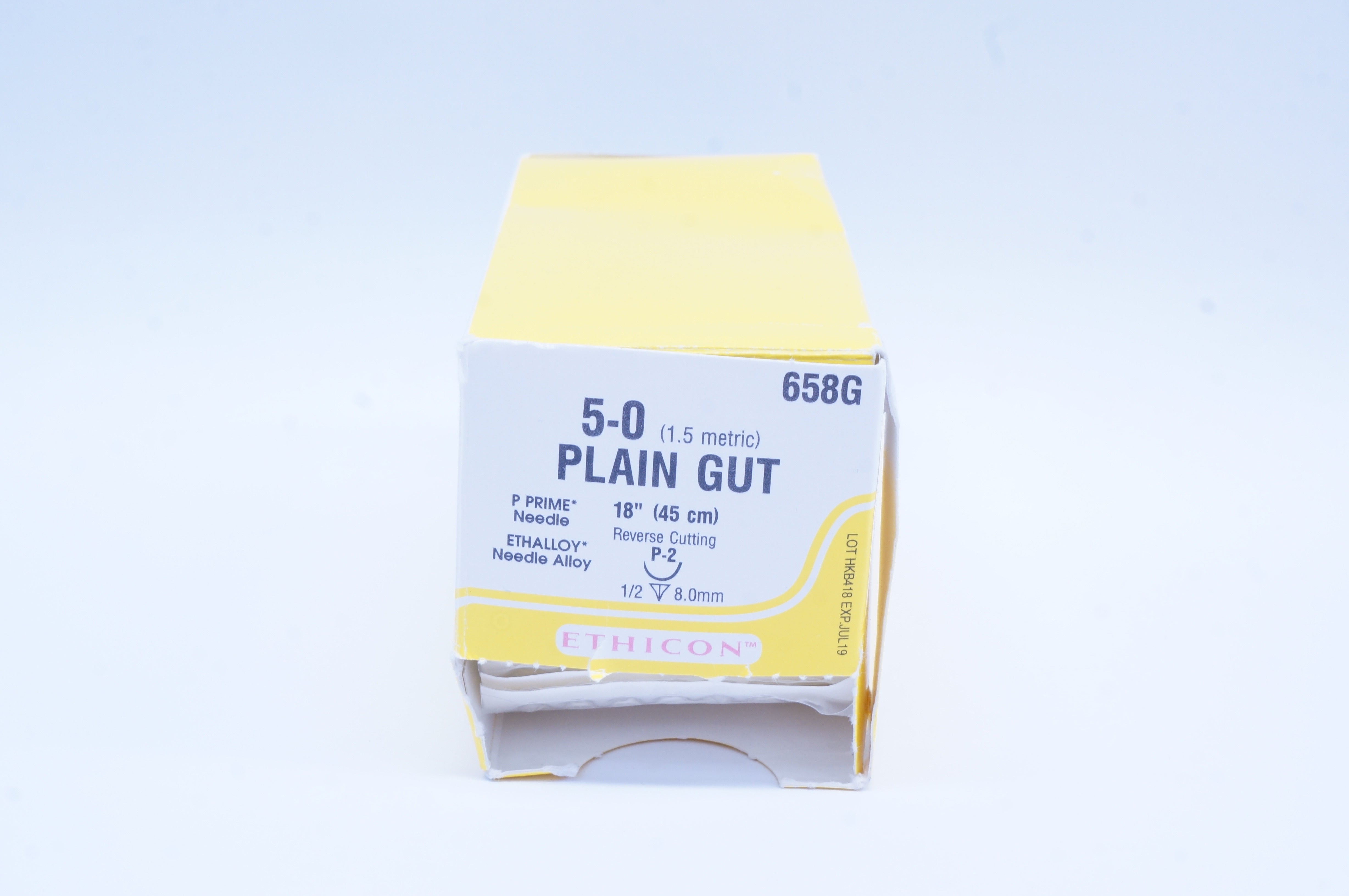 Ethicon 658G 5-0 Plain Gut P-2 1/2 8.0mm Reverse Cutting, 18inch (x) - Box of 12