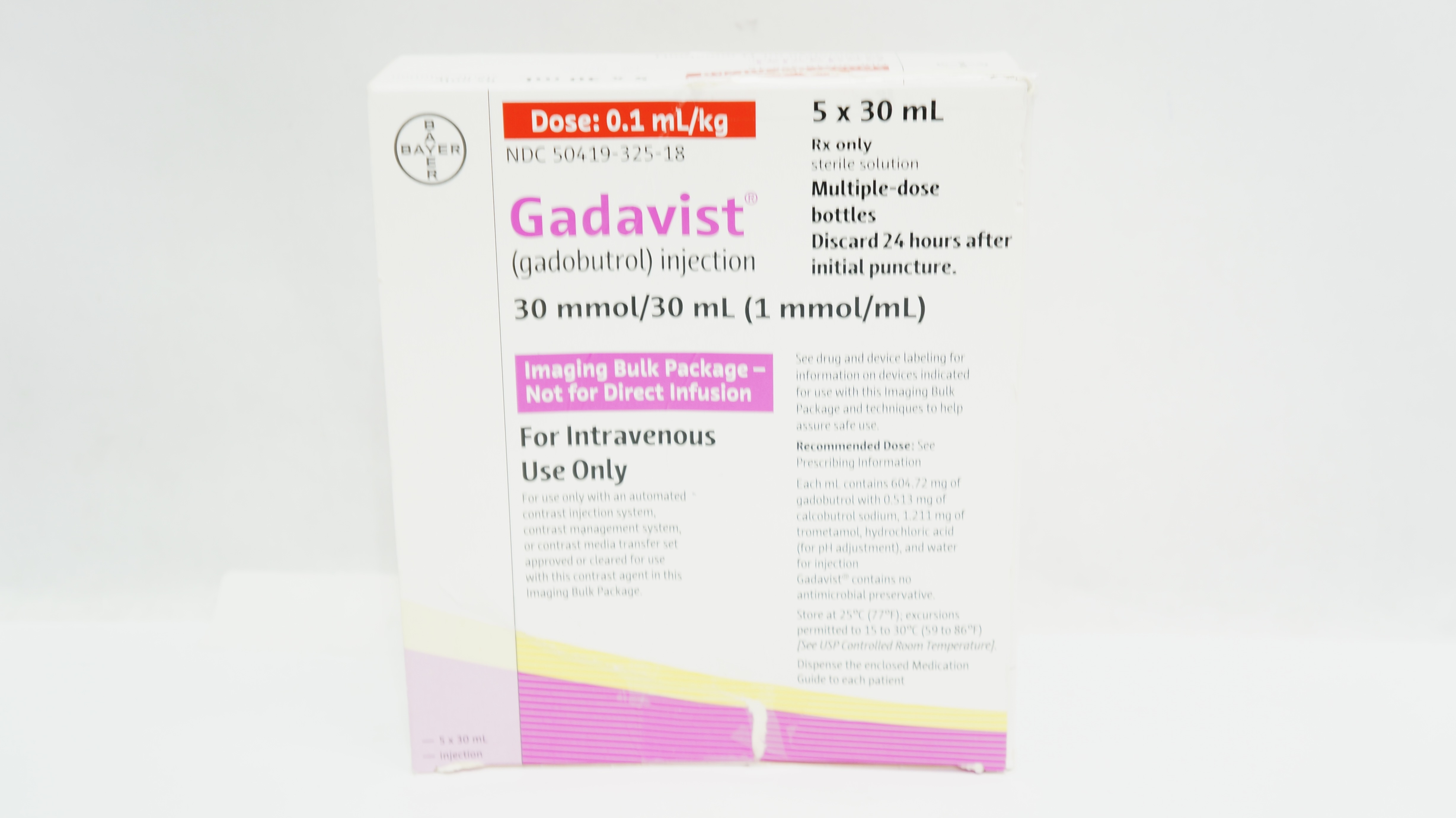 Bayer Gadavist Gadobutrol Injection 0.1mL/kg 30mmmol/30mL 5 x 30mL