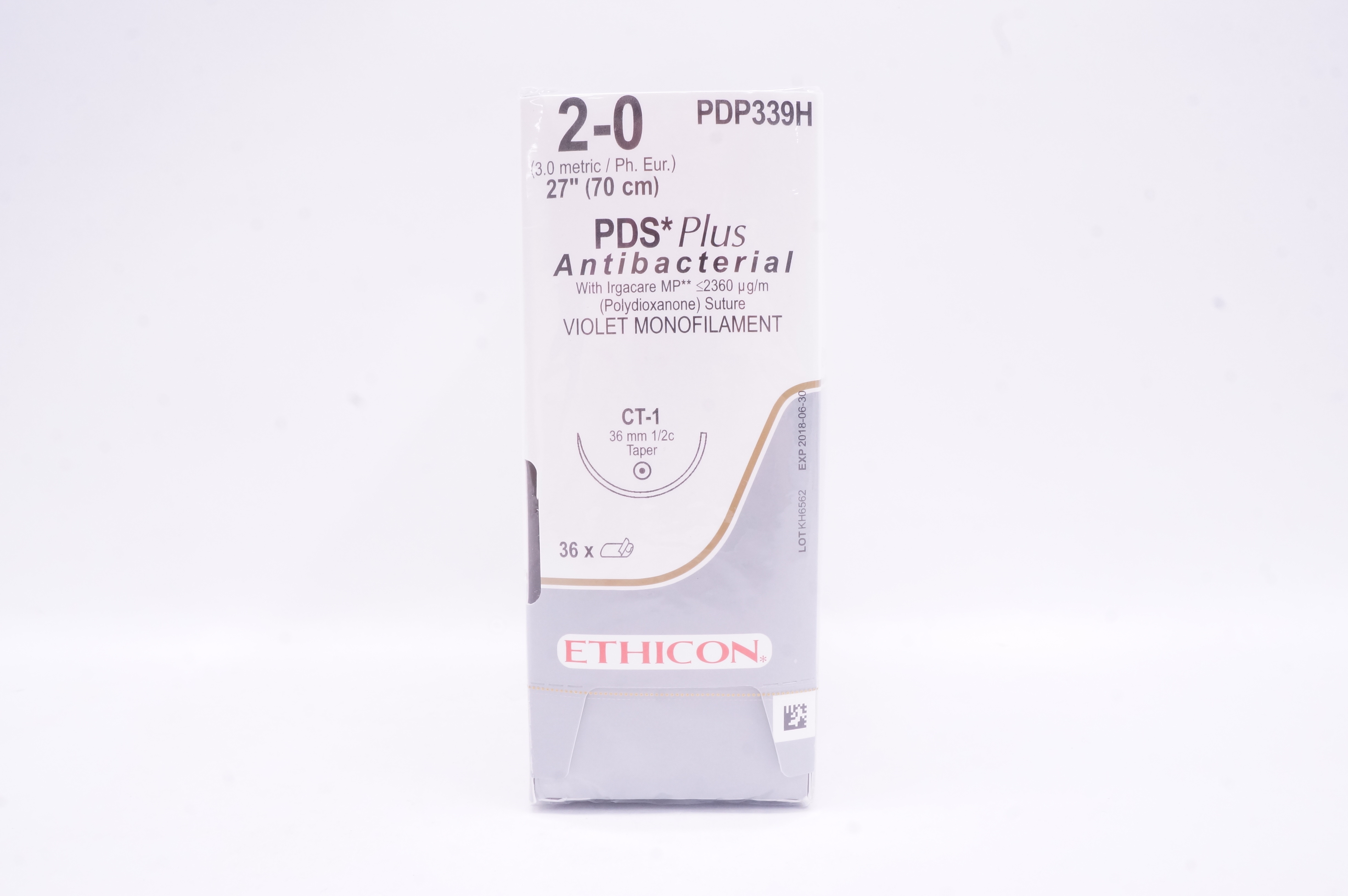 Ethicon PDP339H 2-0 PDS Plus, CT-1, 36mm 1/2c Taper, 27inch (x) - Box of 36