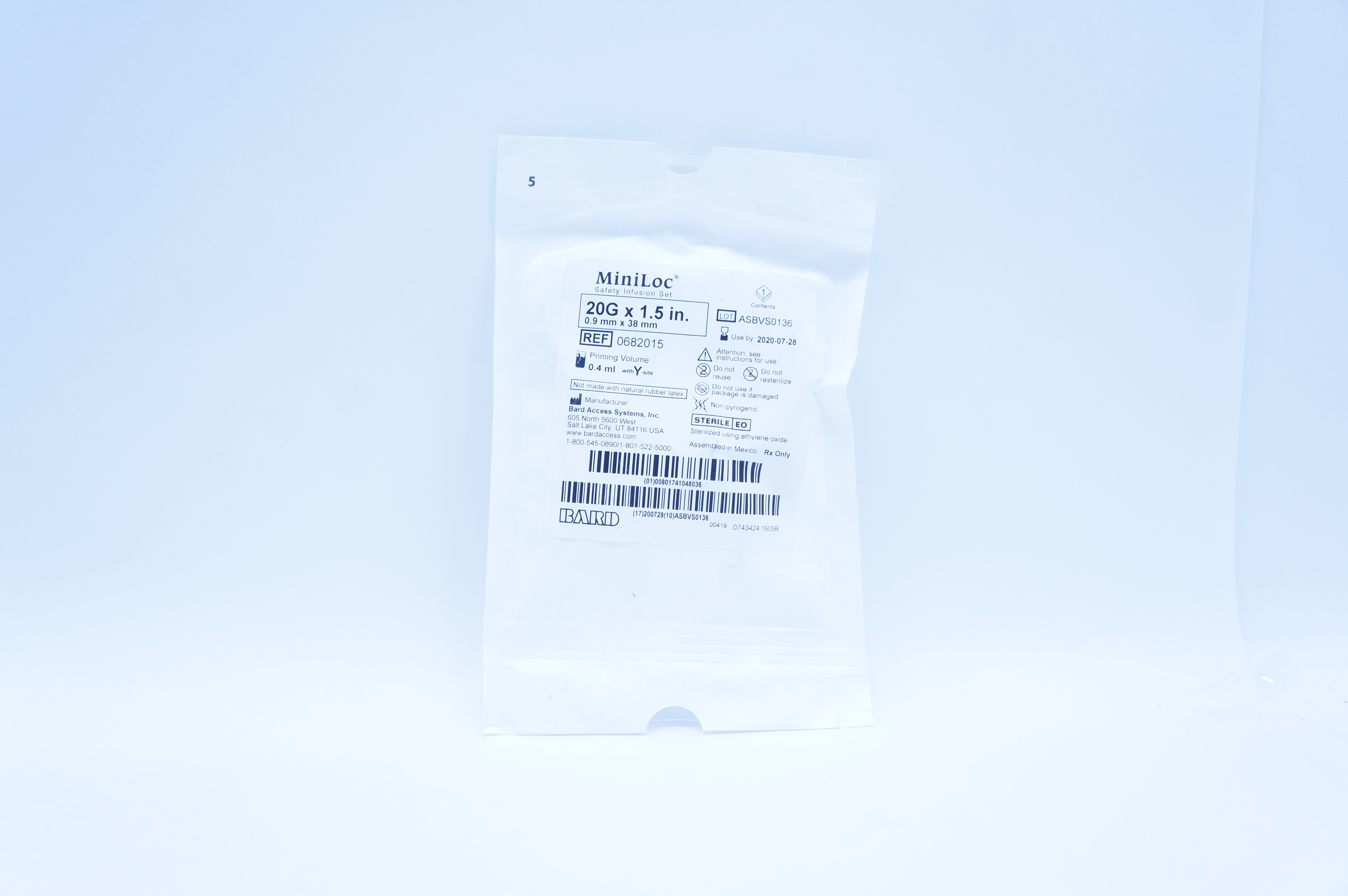 Bard 0682015 MiniLoc Safety Infusion Set 20G x 1.5inch 0.4ml (x)