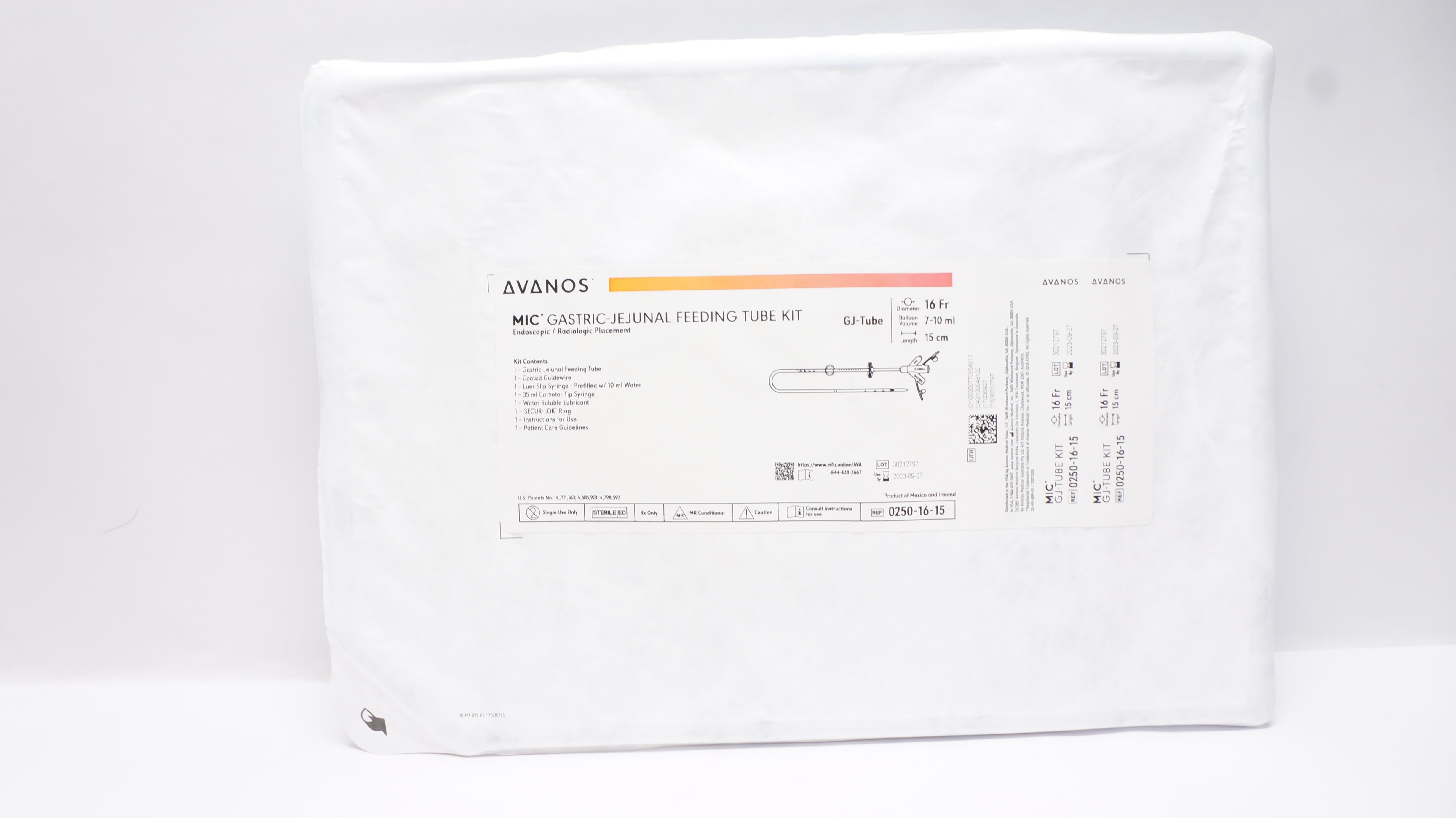 Avanos 0250-16-15 MIC Gastric-Jejunal Feeding Tube Kit 16Fr x 15cm 7-10ml (x)