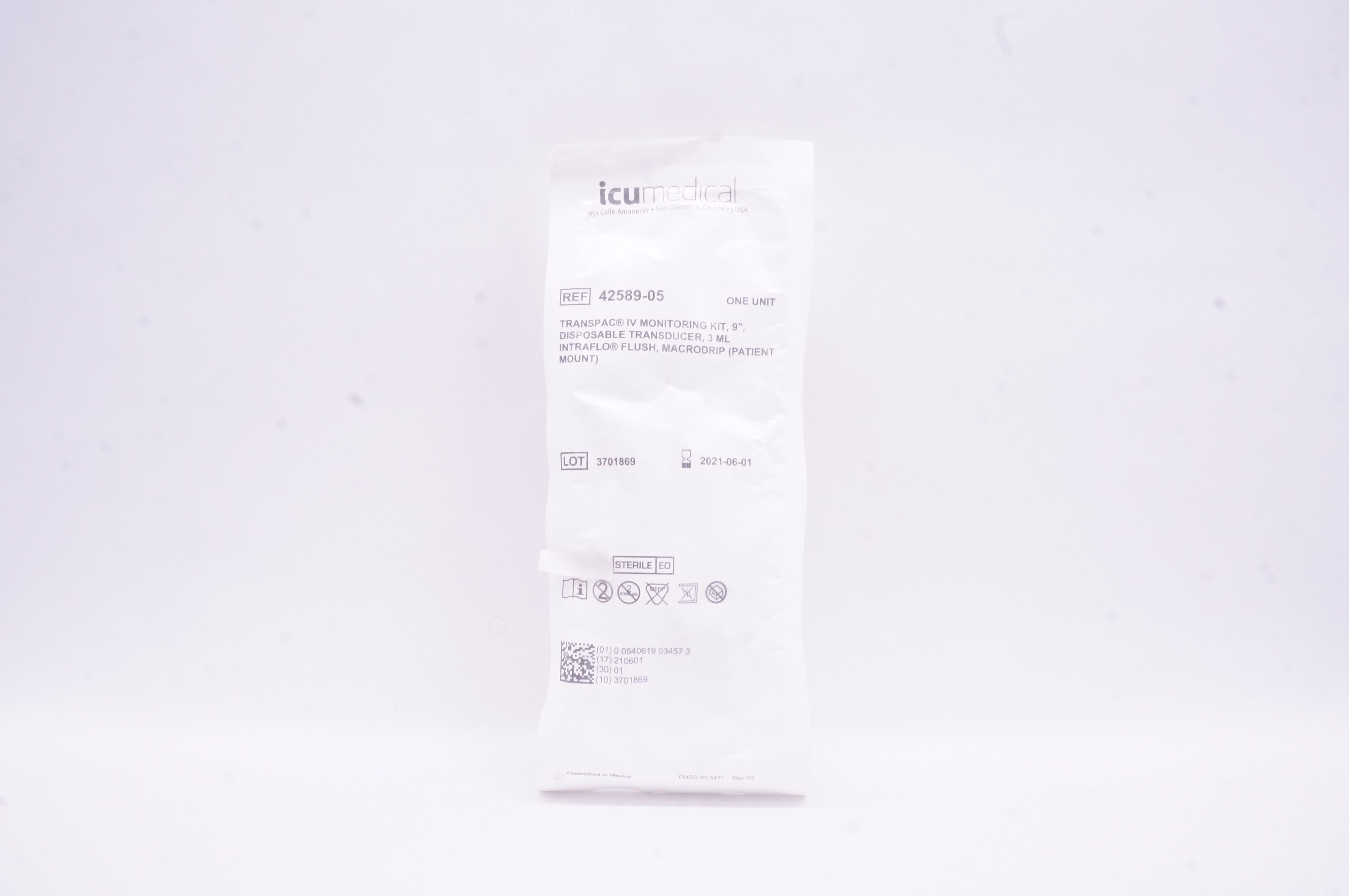 ICU Medical 42589-05 Transpac IV Monitoring Kit 9inch Transducer