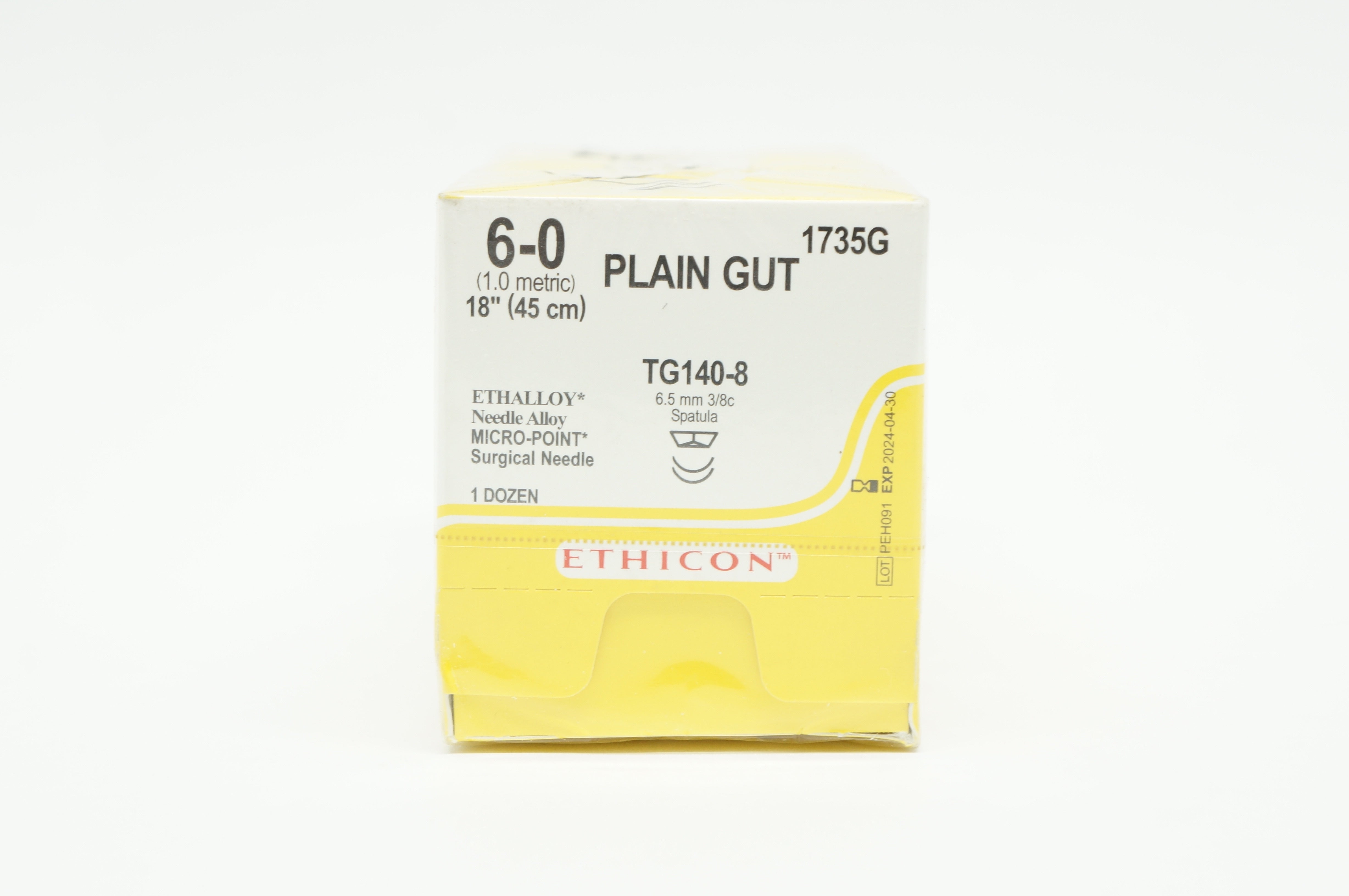 Ethicon 1735G 6-0 Plain Gut TG140-8 6.5mm 3/8c Spatula 18inch - Box of 12