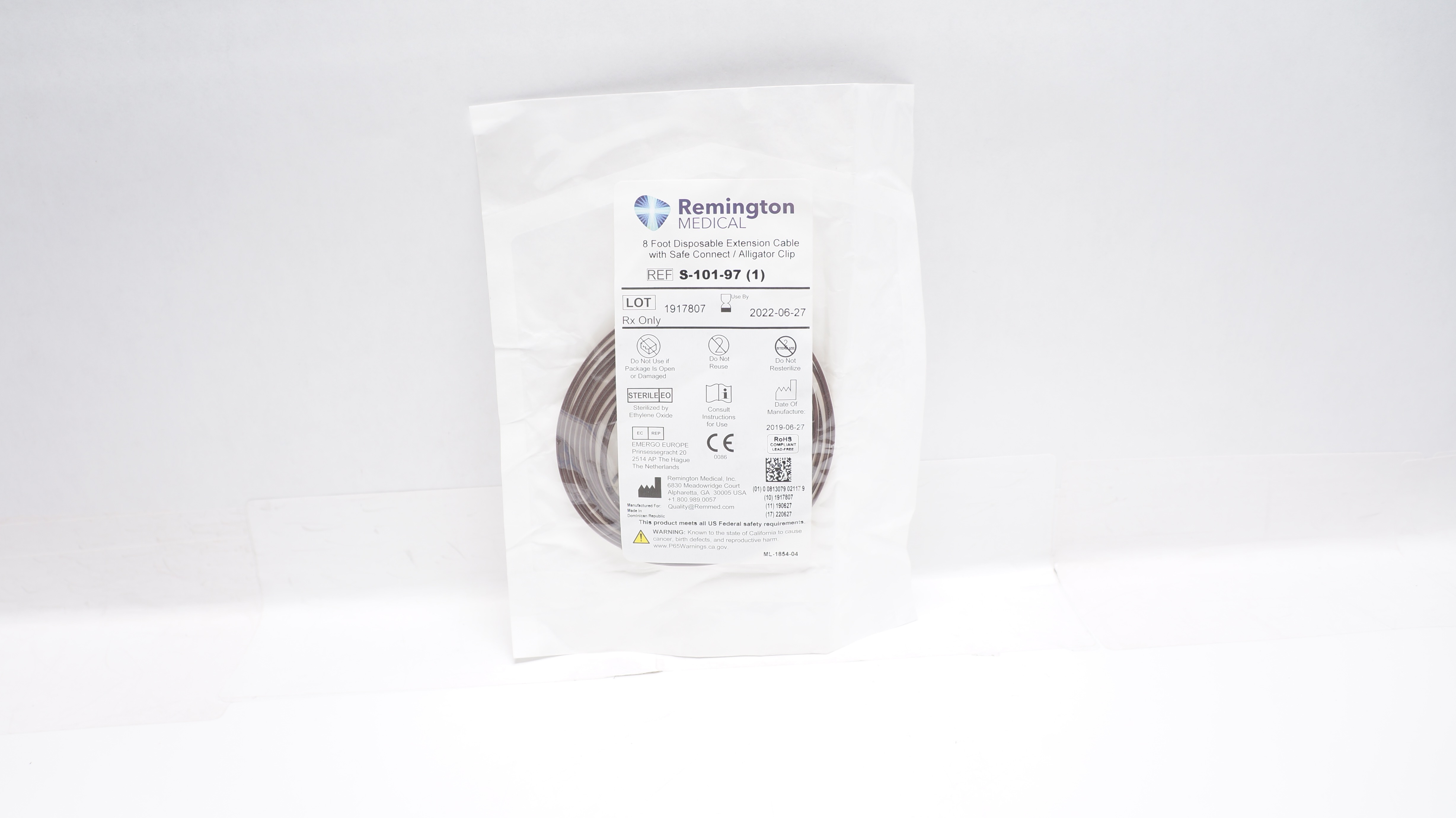 Remington Medical S-101-97 Disposable Extension Cable with Safe Connect 8Ft. (x)