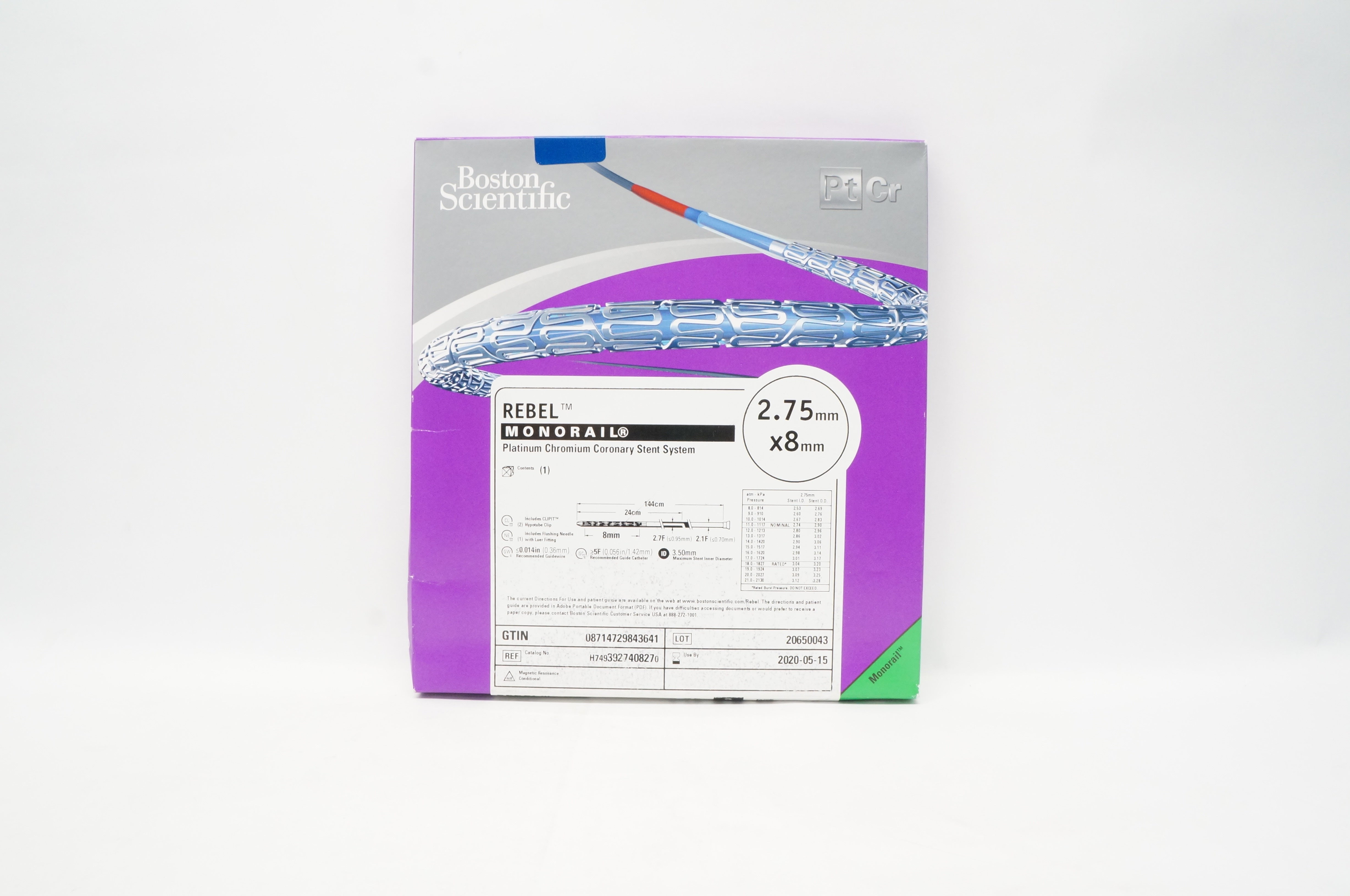 Boston Scientific 392740827 REBEL Monorail Stnt. System 2.75 x 8mm (x)