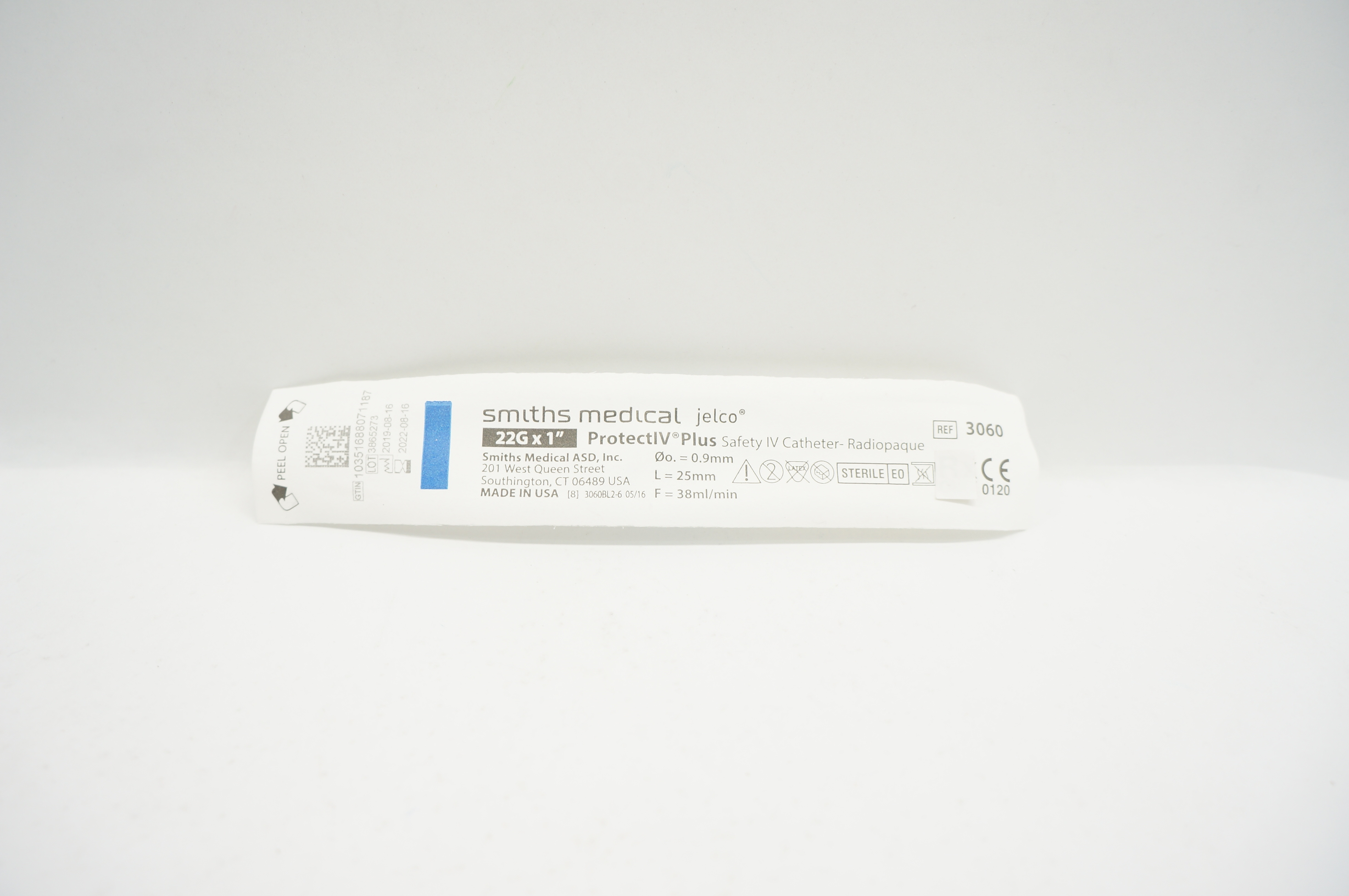 Smiths Medical 3060 Jelco ProtectIV Plus Safety Cath. 22G x 1inch 38ml/min