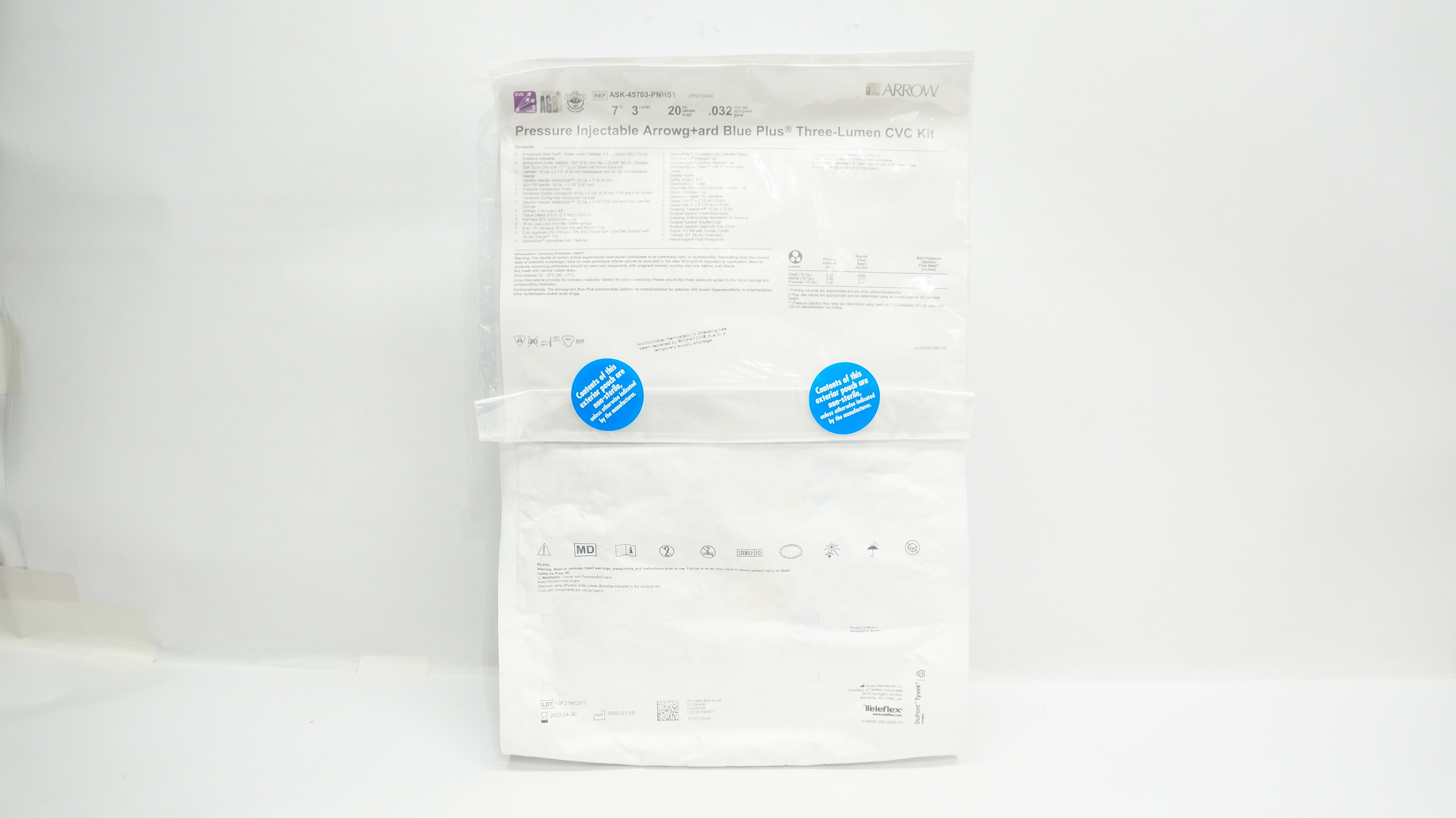 Arrow ASK-45703-PNHS1 AGB+ Multi-Lumen CVC Kit 7Fr x 20cm x .032inch (x)