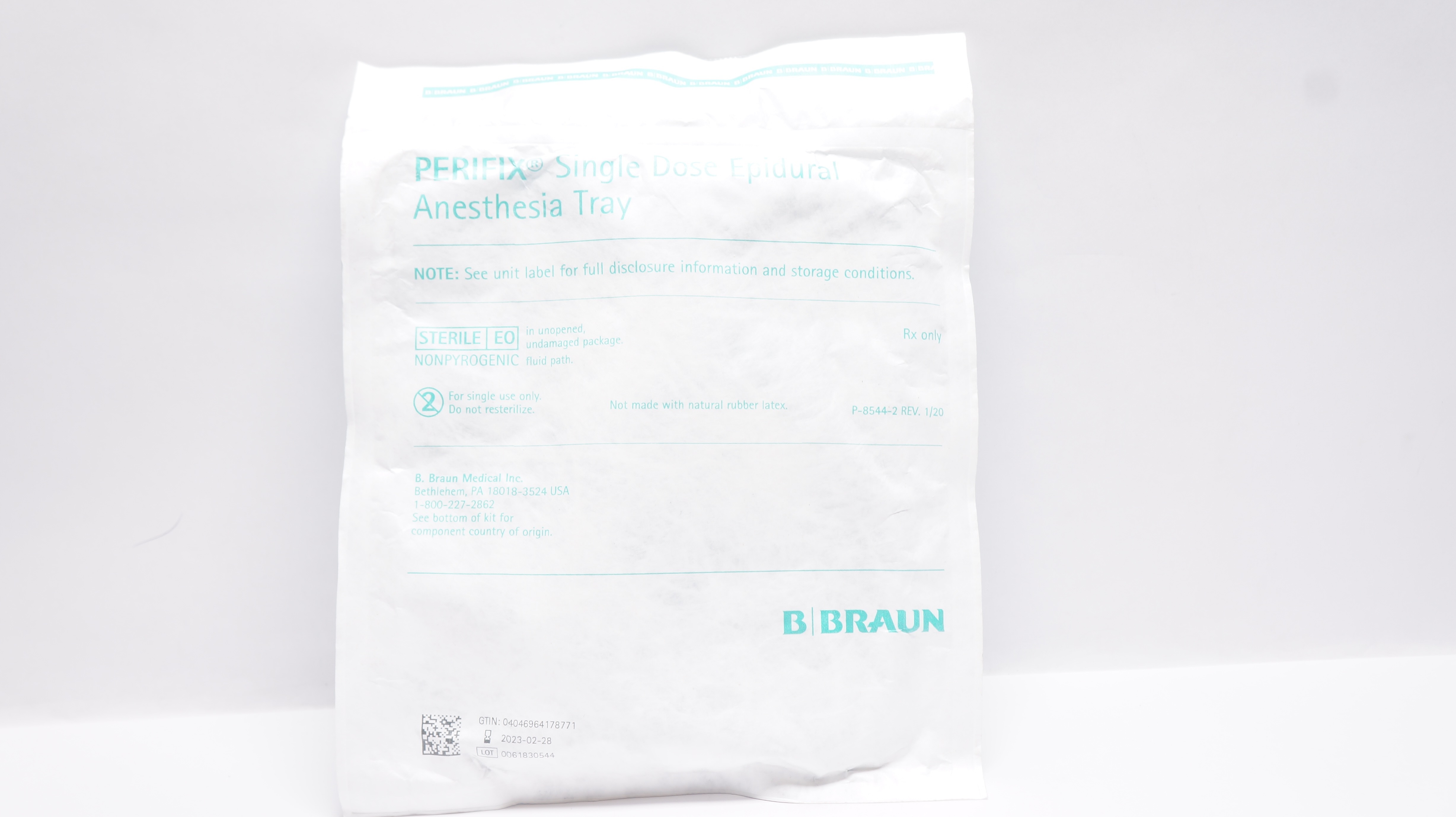 Braun 332254 Perifix Single Dose Epidural Anesthesia Tray 20Gax3-1/2inch Ndle(x)