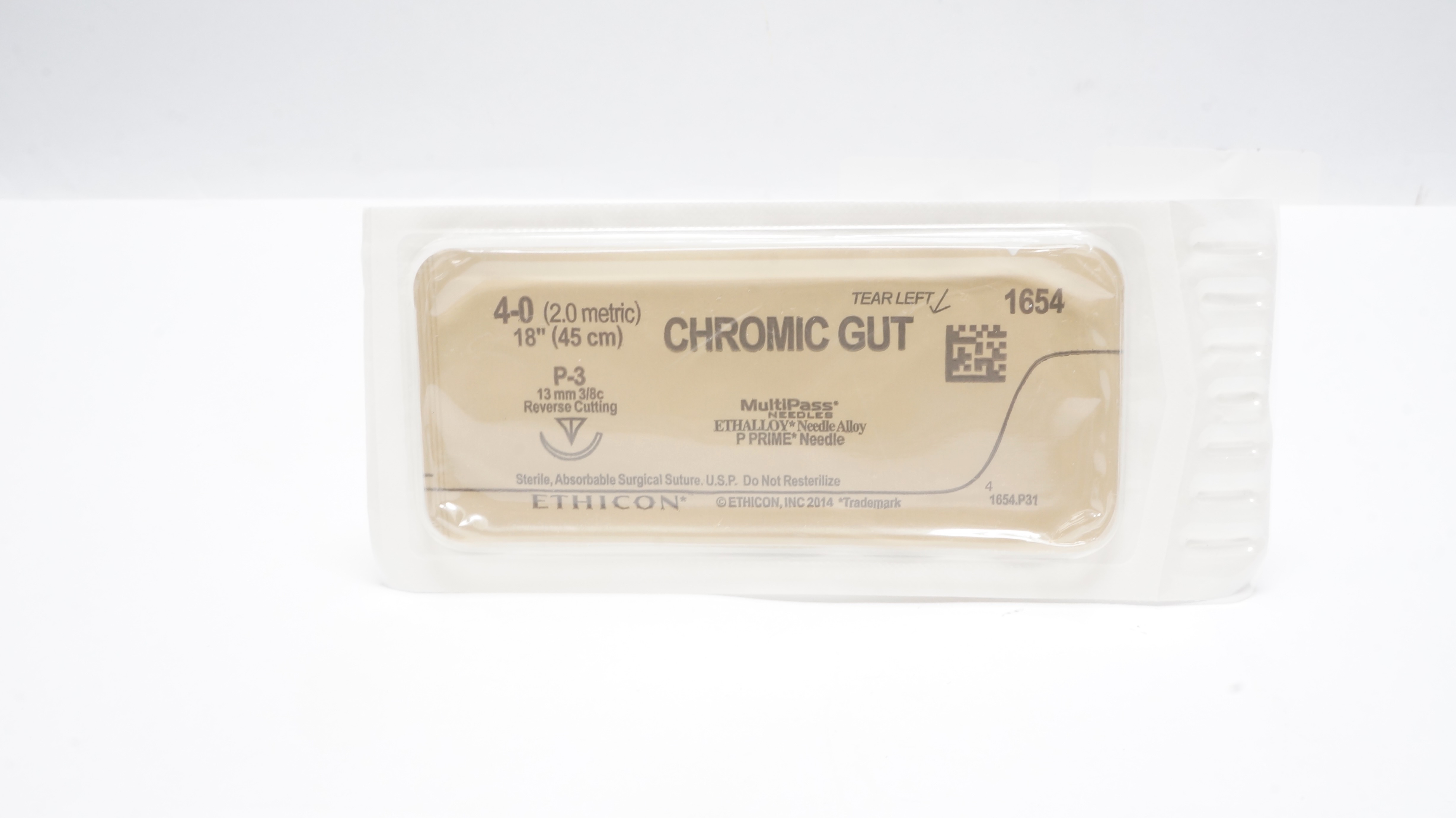 Ethicon 1654 4-0 CHROMIC GUT Surgical Stre P-3 13mm 3/8c Reverse Cutting, 18inch