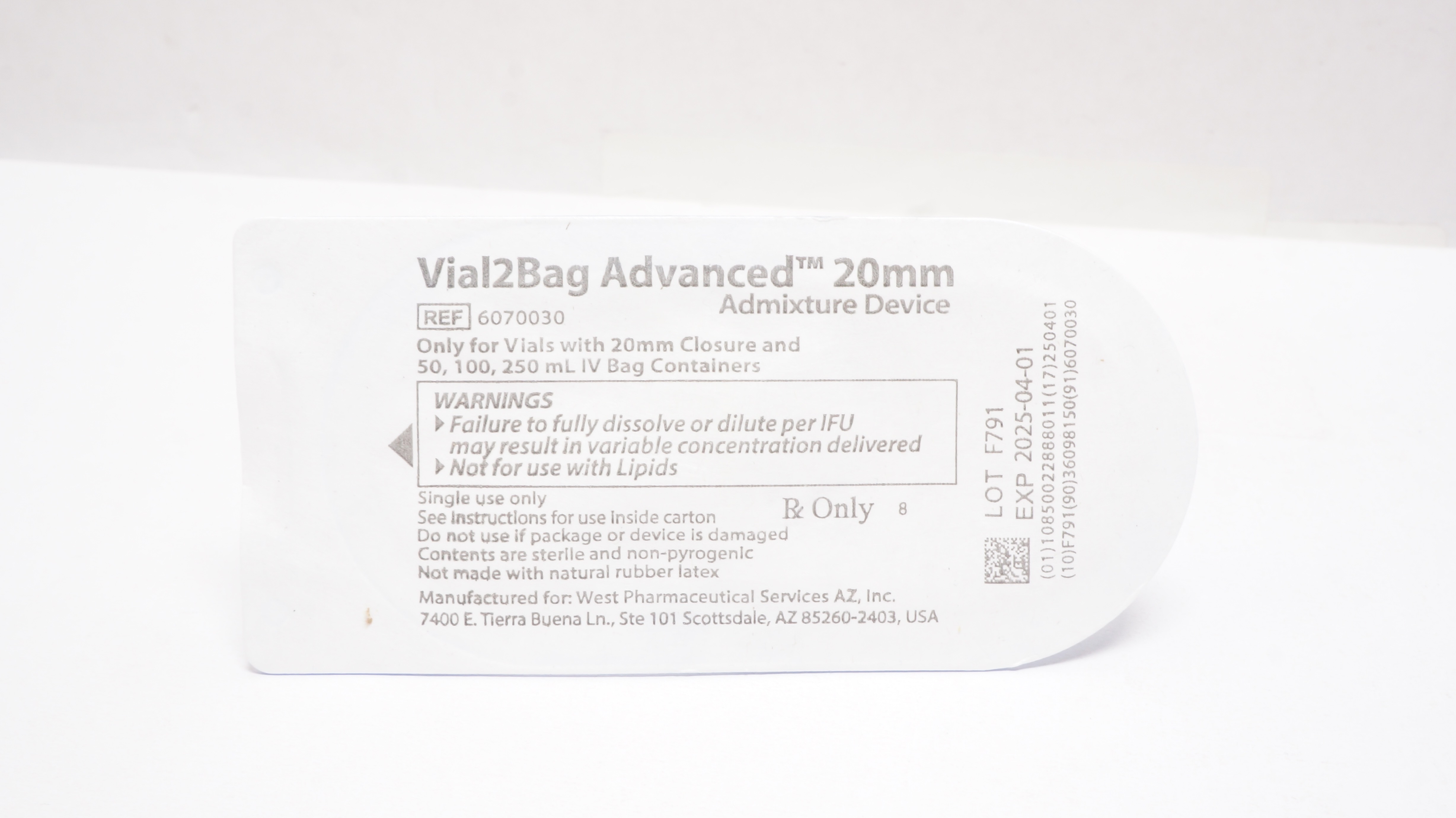 West Pharmaceutical 6070030 Vial2Bag Advanced Admixture Device 20mm