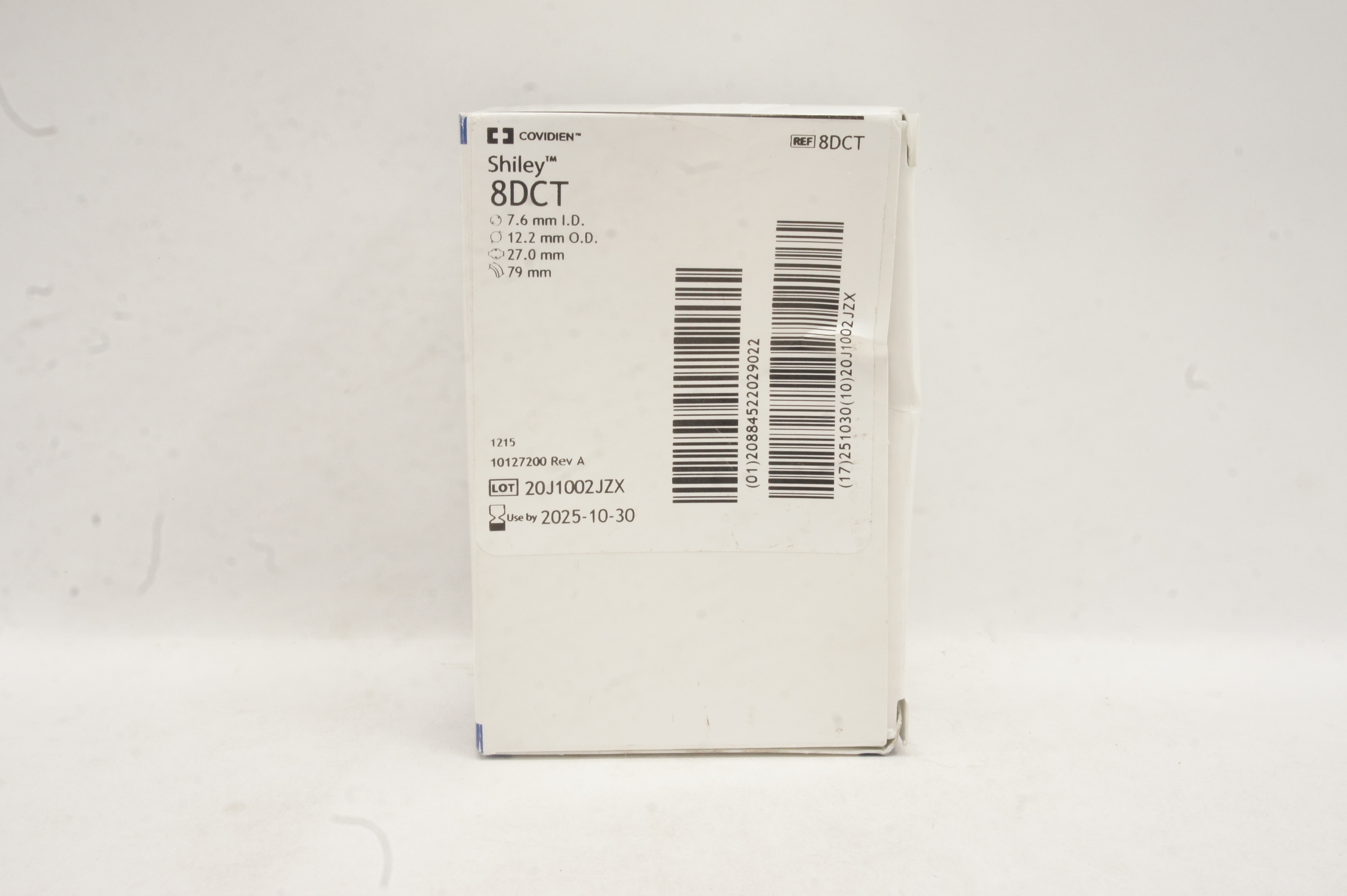 Covidien 8DCT Shiley Tracheostomy Tube Cuffed 7.6 ID x 12.2mm OD x 27.0mm x 79mm