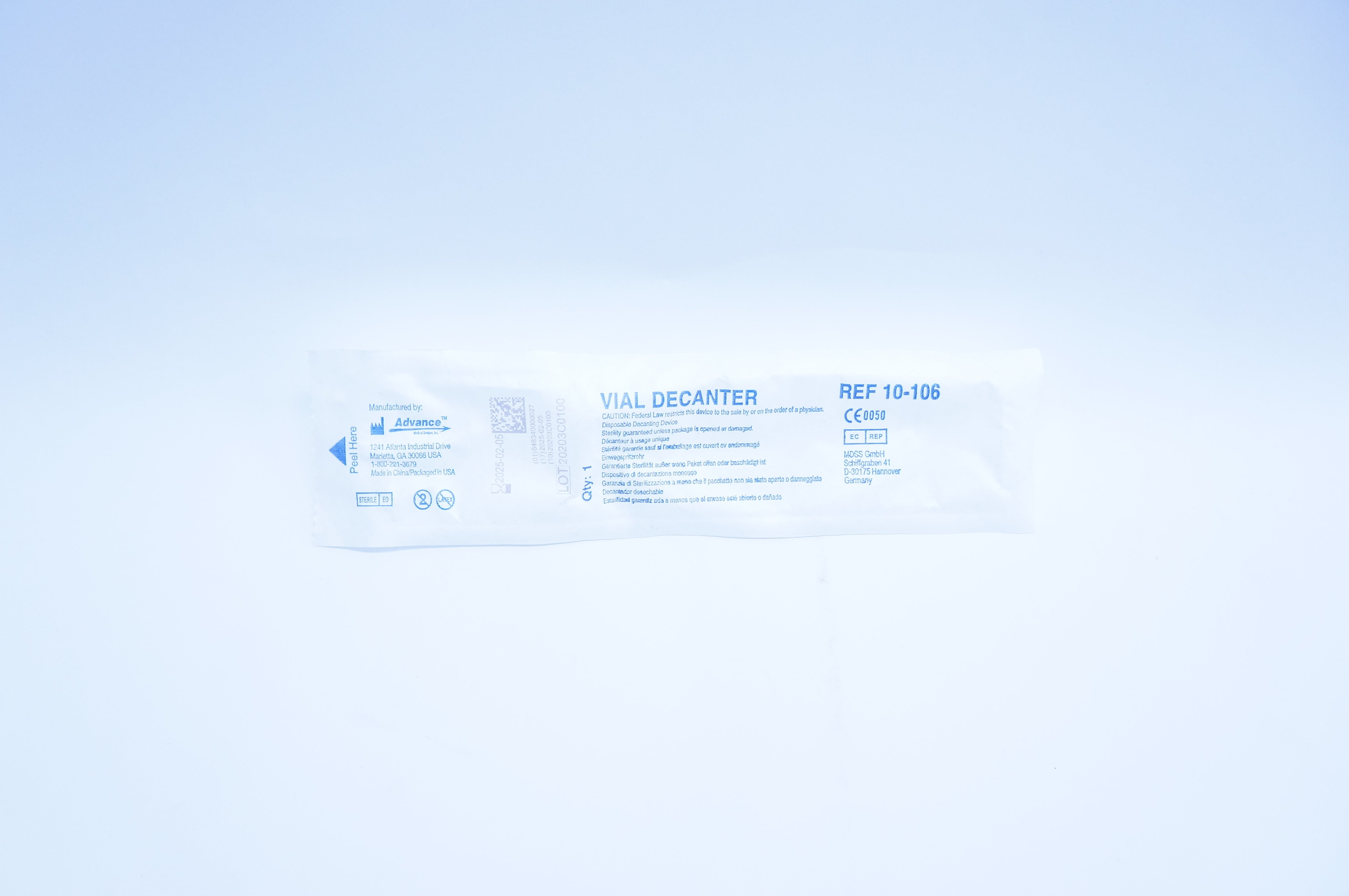 Advance 10-106 Disposable Vial Decanter