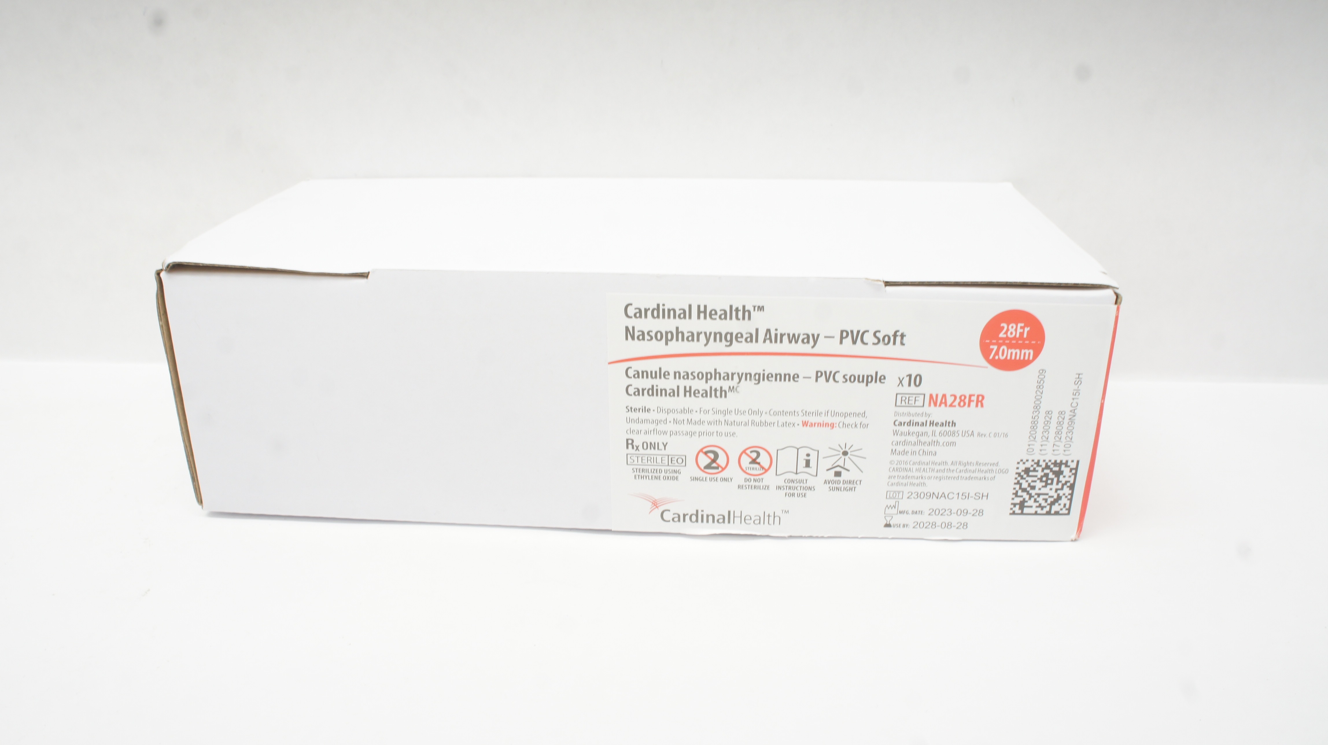 Cardinal Health NA28FR nasopharyngeal Airway - PVC Soft 28Fr - Box of 10