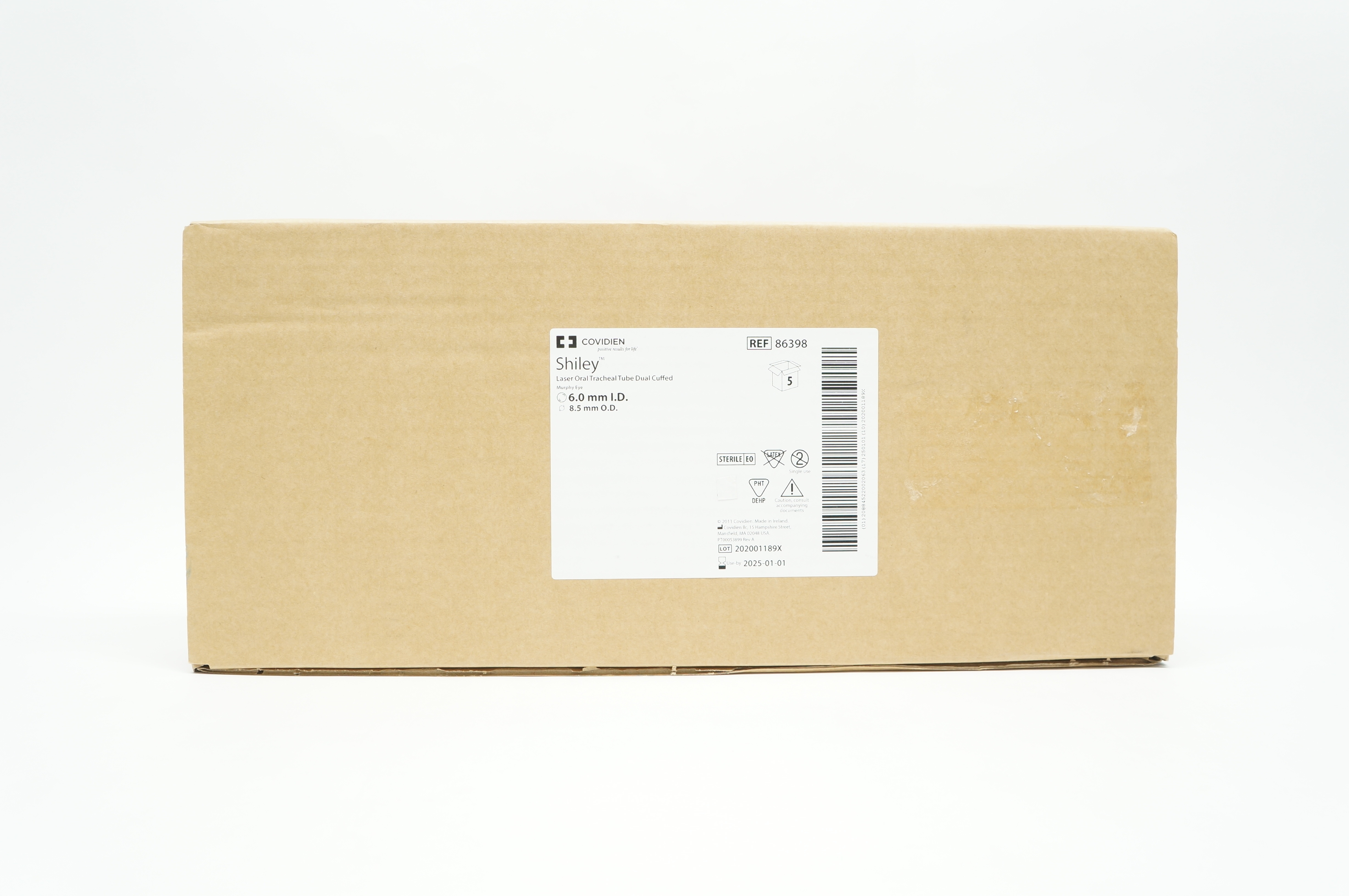 Covidien 86398 Shiley Laser Oral Tracheal Tube Dual Cuffed 6 x 8.5mm - Box of 5